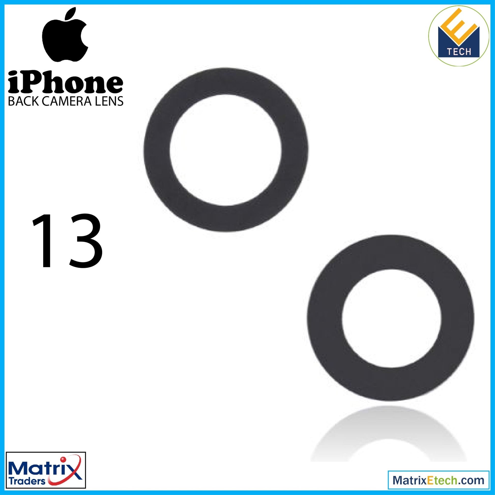 iPhone 13 Back Camera Lens (Glass Only) With Adhesive (2 Piece Set) - Matrix Traders