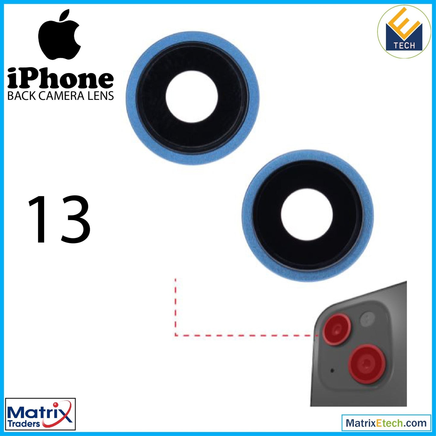 iPhone 13 Back Camera Lens With Bracket & Bezel ( 2 Piece) - Matrix Traders