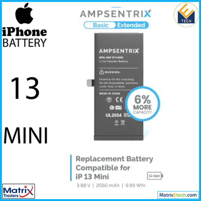 iPhone 13 Mini Replacement Battery (AmpSentrix Basic Extended) - Matrix Traders