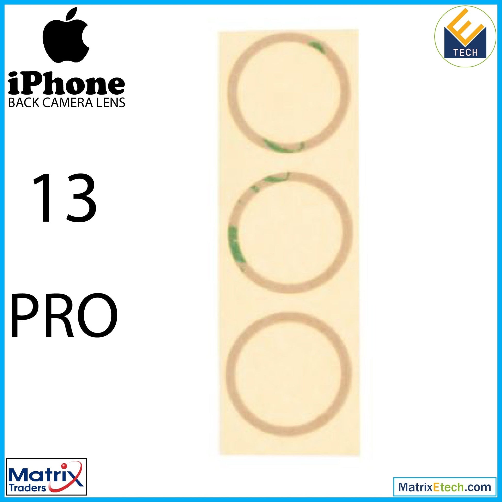 iPhone 13 Pro Max Back Camera Lens (Glass Only) With Adhesive (3 Piece Set) - Matrix Traders