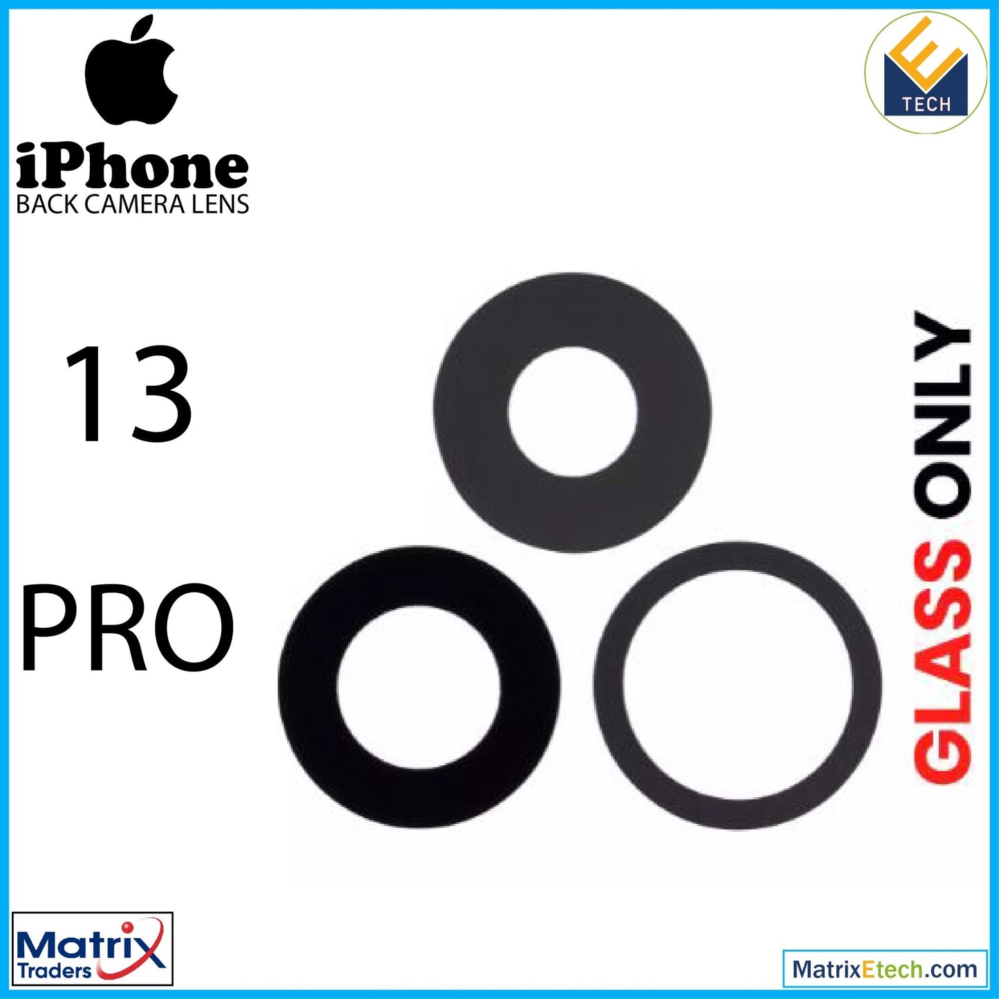 iPhone 13 Pro Max Back Camera Lens (Glass Only) With Adhesive (3 Piece Set) - Matrix Traders