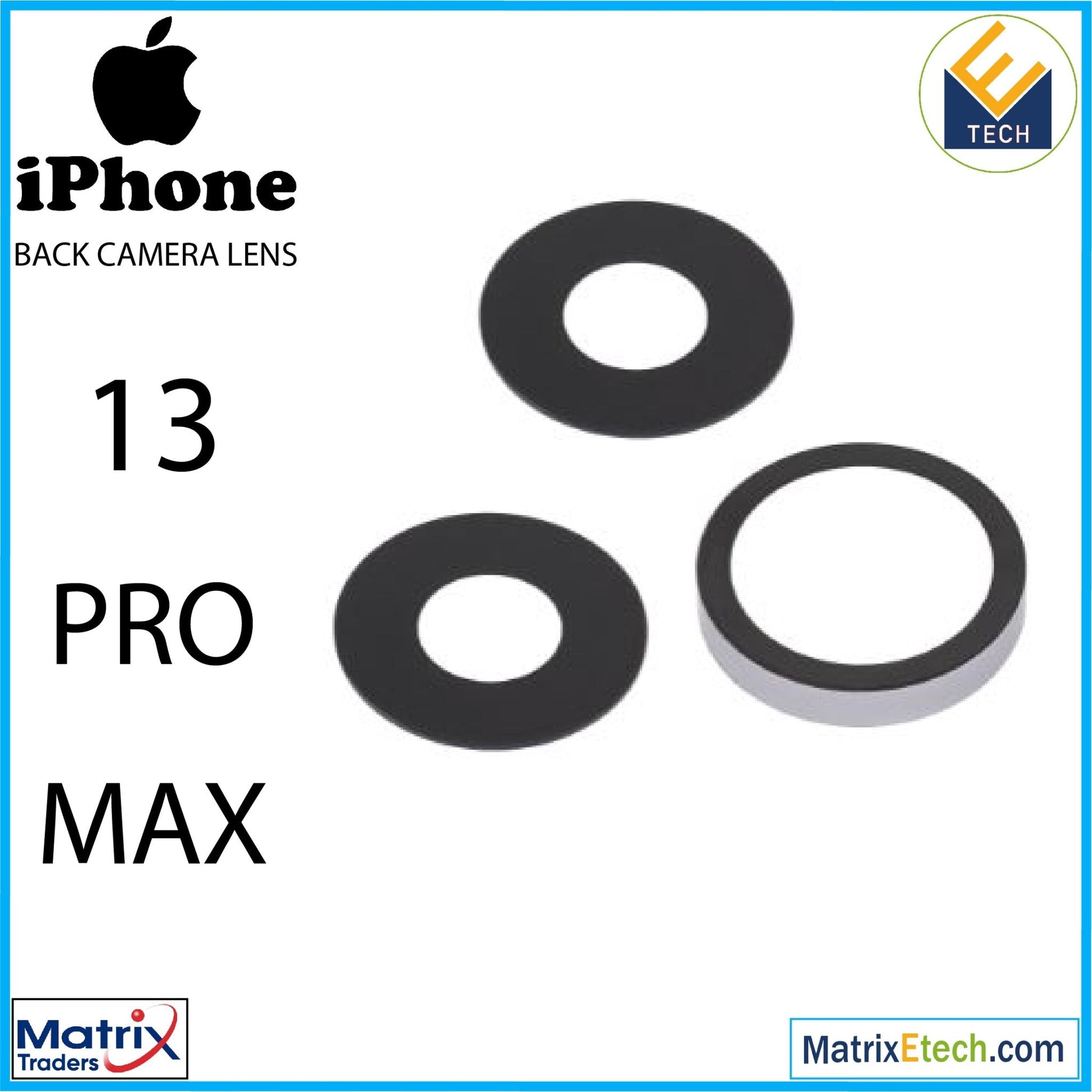 iPhone 13 Pro Max Back Camera Lens With Adhesive (3 Piece Set) (10 Pack) - Matrix Traders