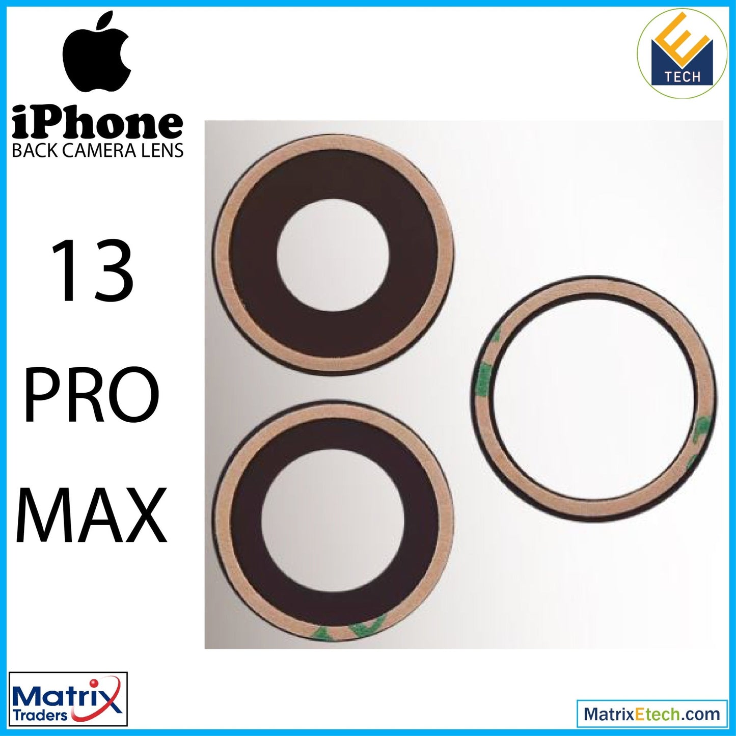 iPhone 13 Pro Max Back Camera Lens With Adhesive (3 Piece Set) (10 Pack) - Matrix Traders