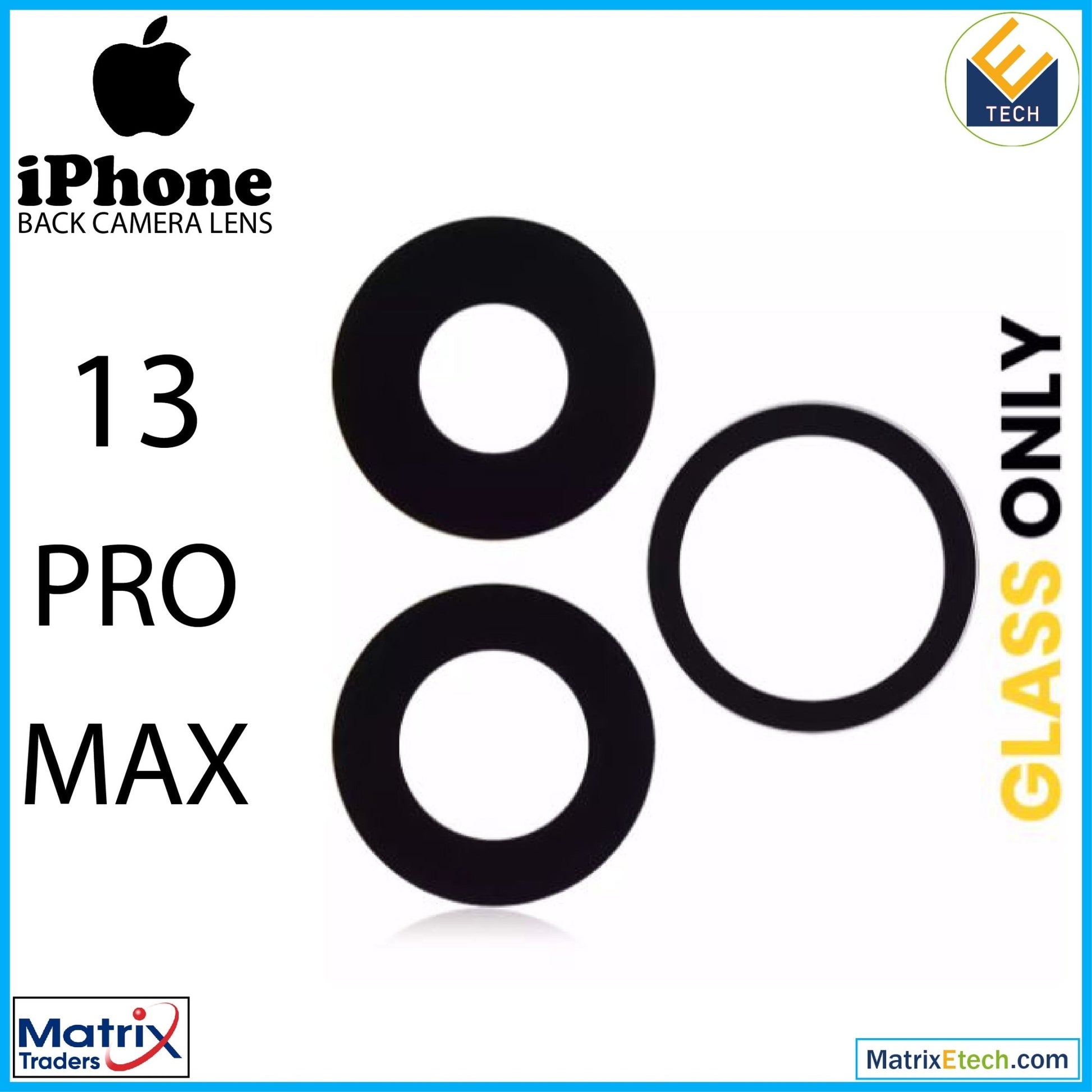 iPhone 13 Pro Max Back Camera Lens With Adhesive (3 Piece Set) (10 Pack) - Matrix Traders