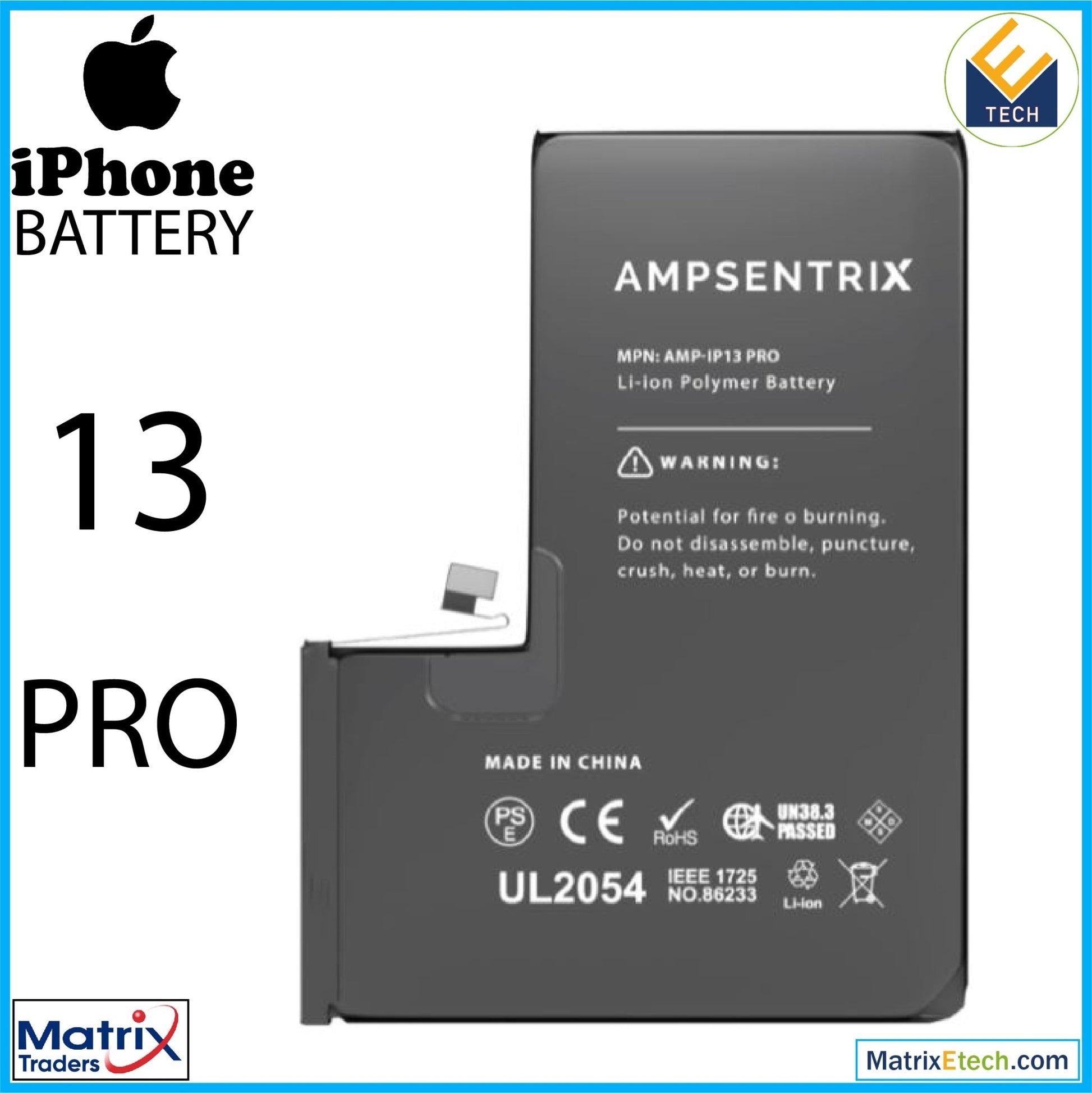 iPhone 13 Pro Replacement Battery (AmpSentrix Basic Extended) - Matrix Traders