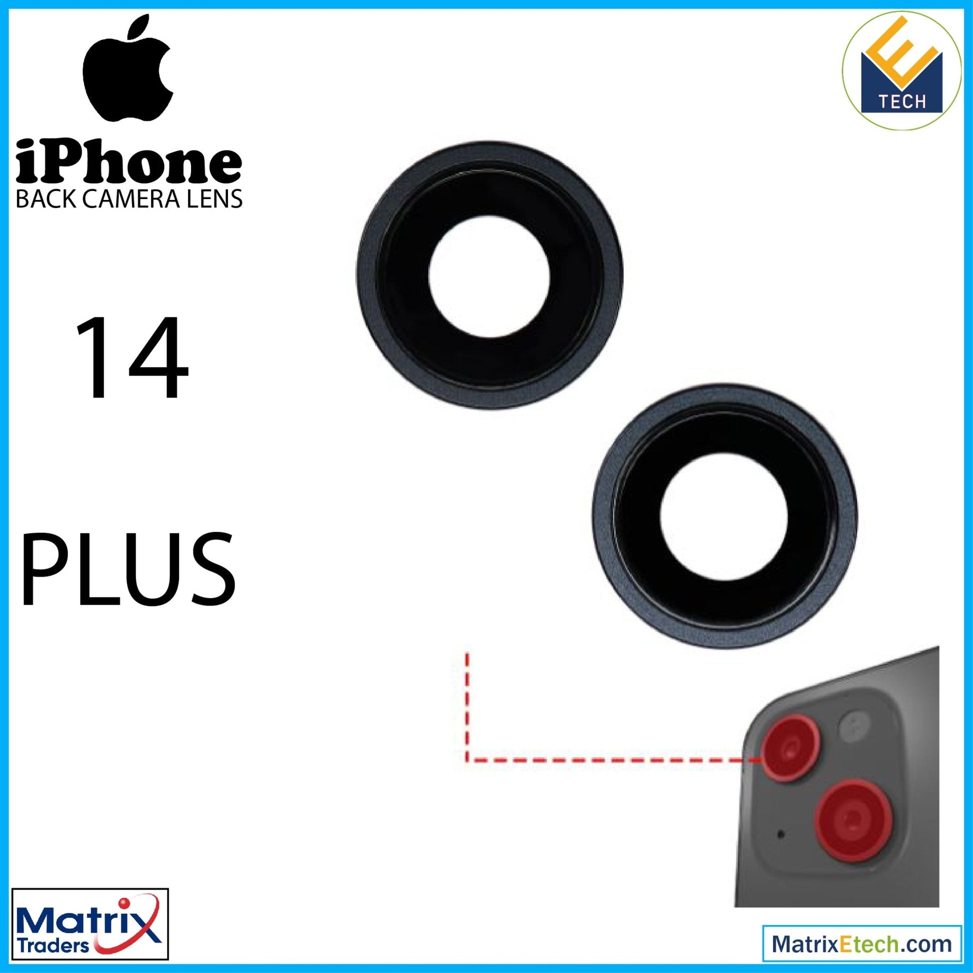 iPhone 14 Plus Back Camera Lens With Bracket & Bezel (2 Piece Set) - Matrix Traders