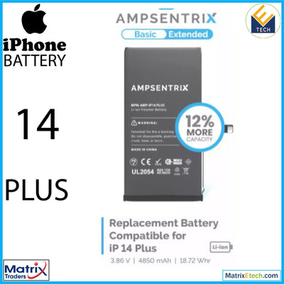 iPhone 14 Plus Replacement Battery (AmpSentrix Basic Extended) - Matrix Traders