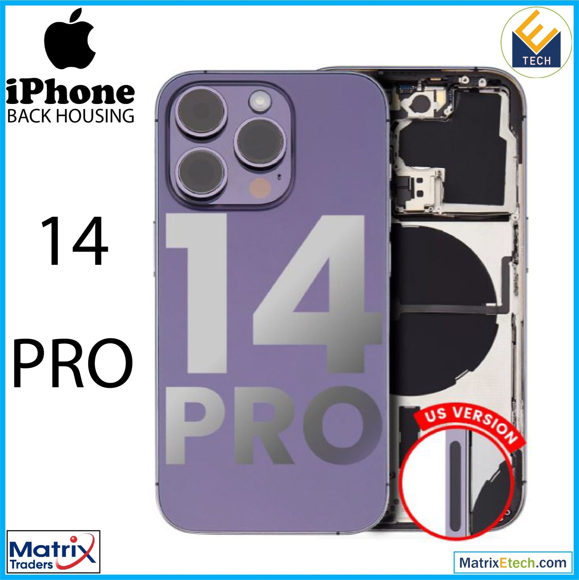 iPhone 14 Pro Back Housing W Small Pre - Installed (U.S Version) - Matrix Traders