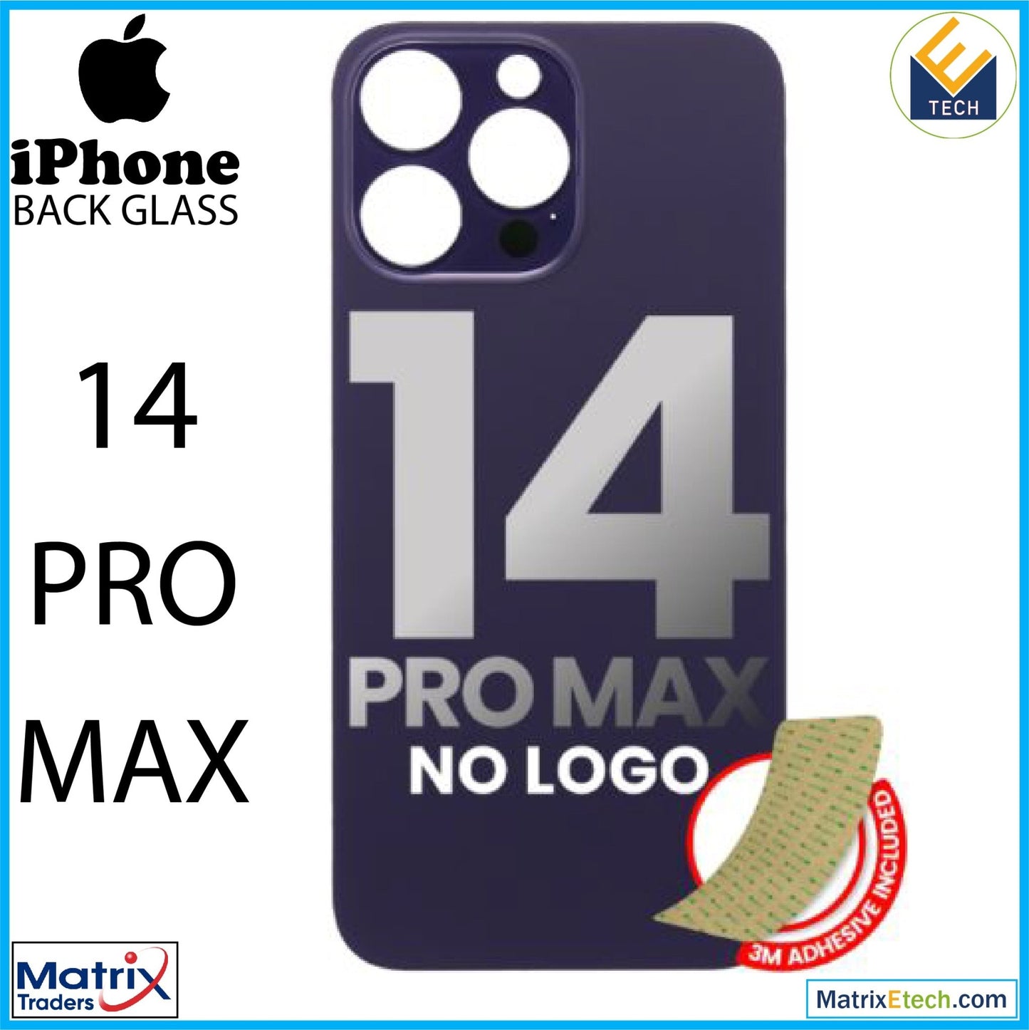 iPhone 14 Pro Max Back Glass With 3M Adhesive (Normal) - Matrix Traders