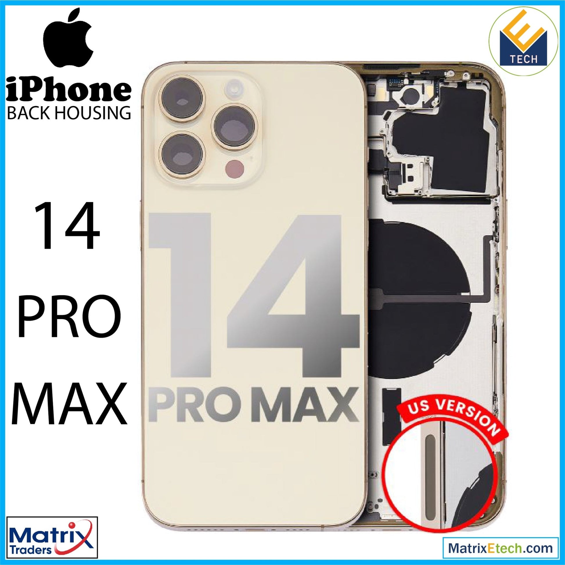 iPhone 14 Pro Max Back Housing W Small Pre - Installed (U.S Version) - Matrix Traders