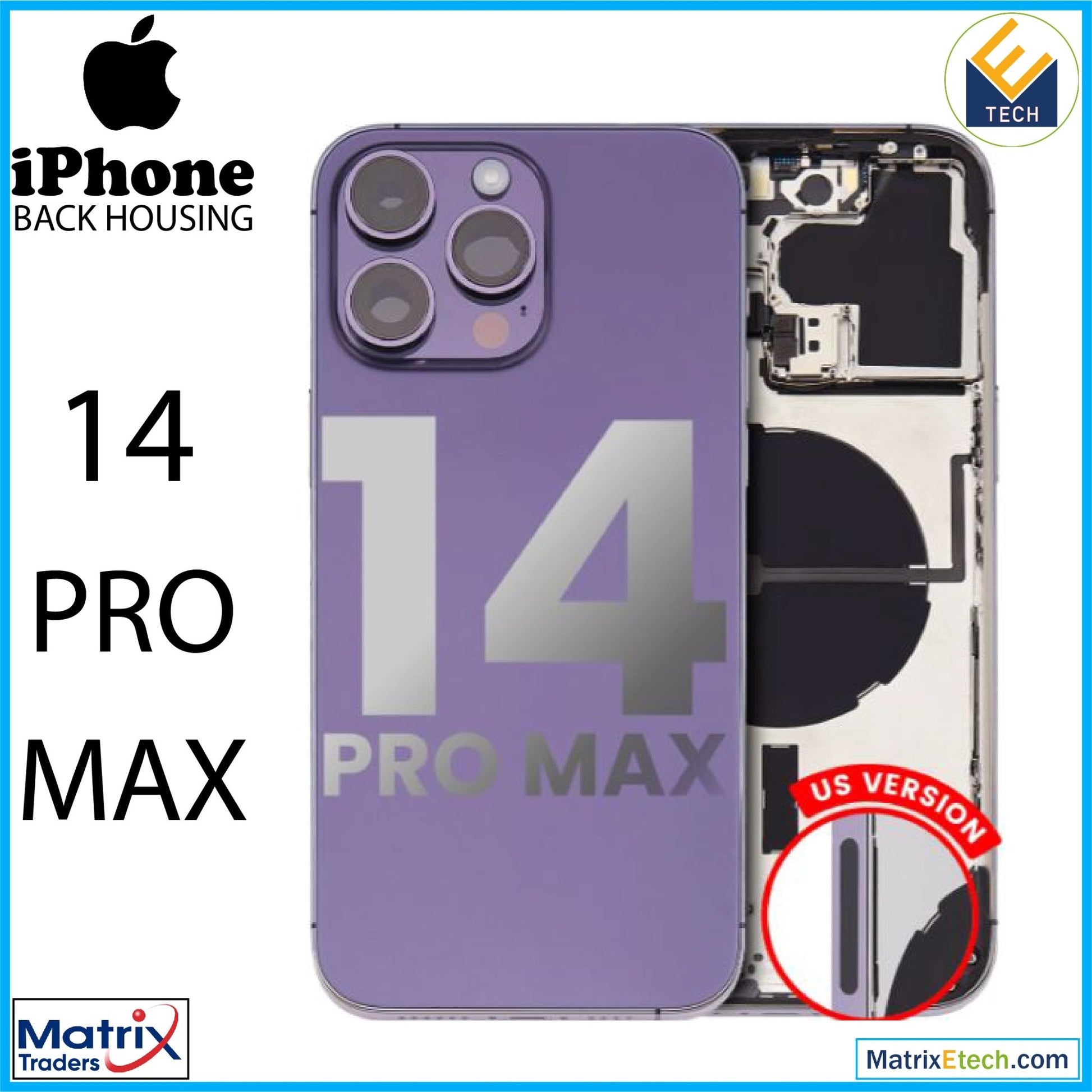 iPhone 14 Pro Max Back Housing W Small Pre - Installed (U.S Version) - Matrix Traders