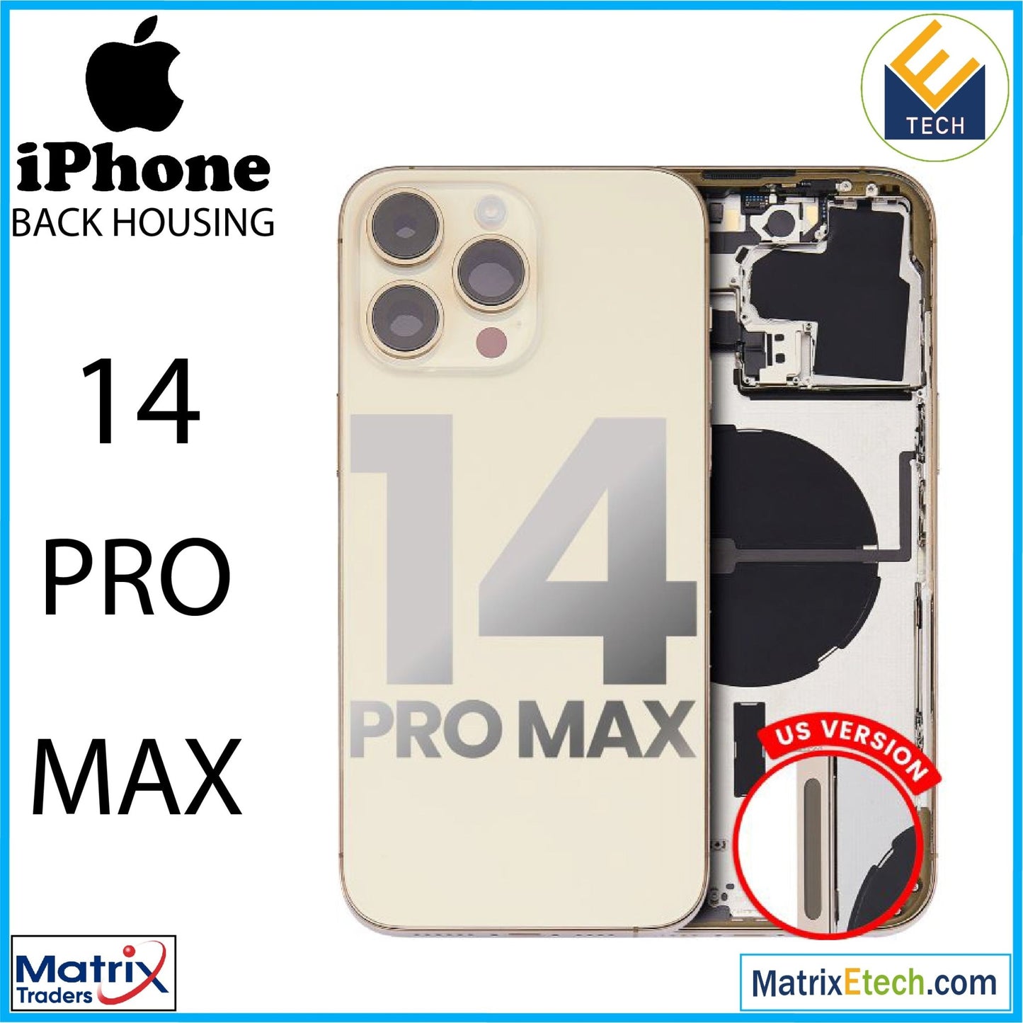 iPhone 14 Pro Max Back Housing W Small Pre - Installed (U.S Version) - Matrix Traders