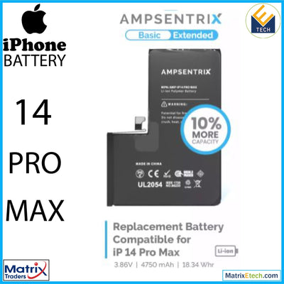 iPhone 14 Pro Max Replacement Battery (AmpSentrix Basic Extended) - Matrix Traders