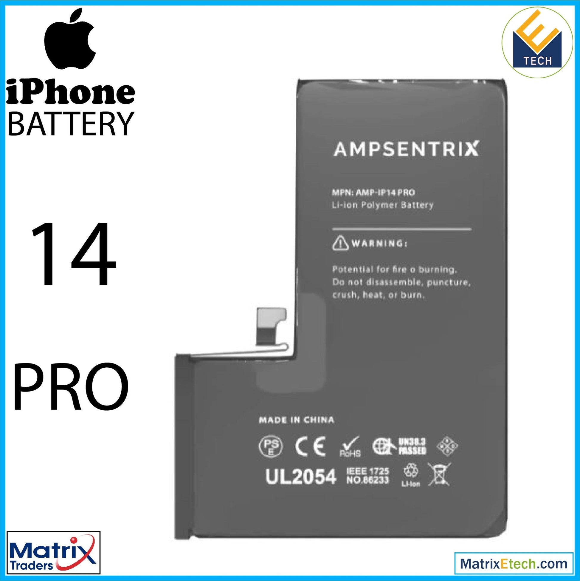 iPhone 14 Pro Replacement Battery (AmpSentrix Basic Extended) - Matrix Traders