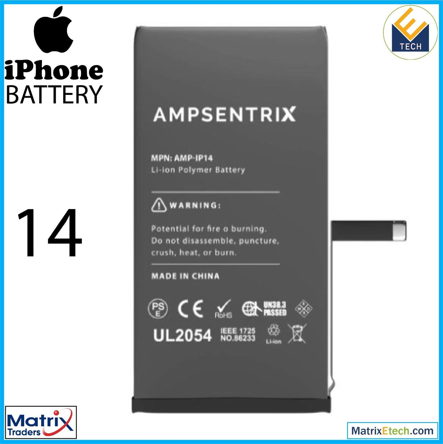 iPhone 14 Replacement Battery (AmpSentrix Basic Extended) - Matrix Traders