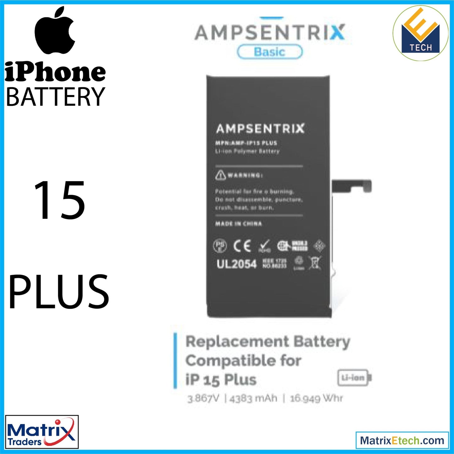 iPhone 15 Plus Replacement Battery (Basic) - Matrix Traders