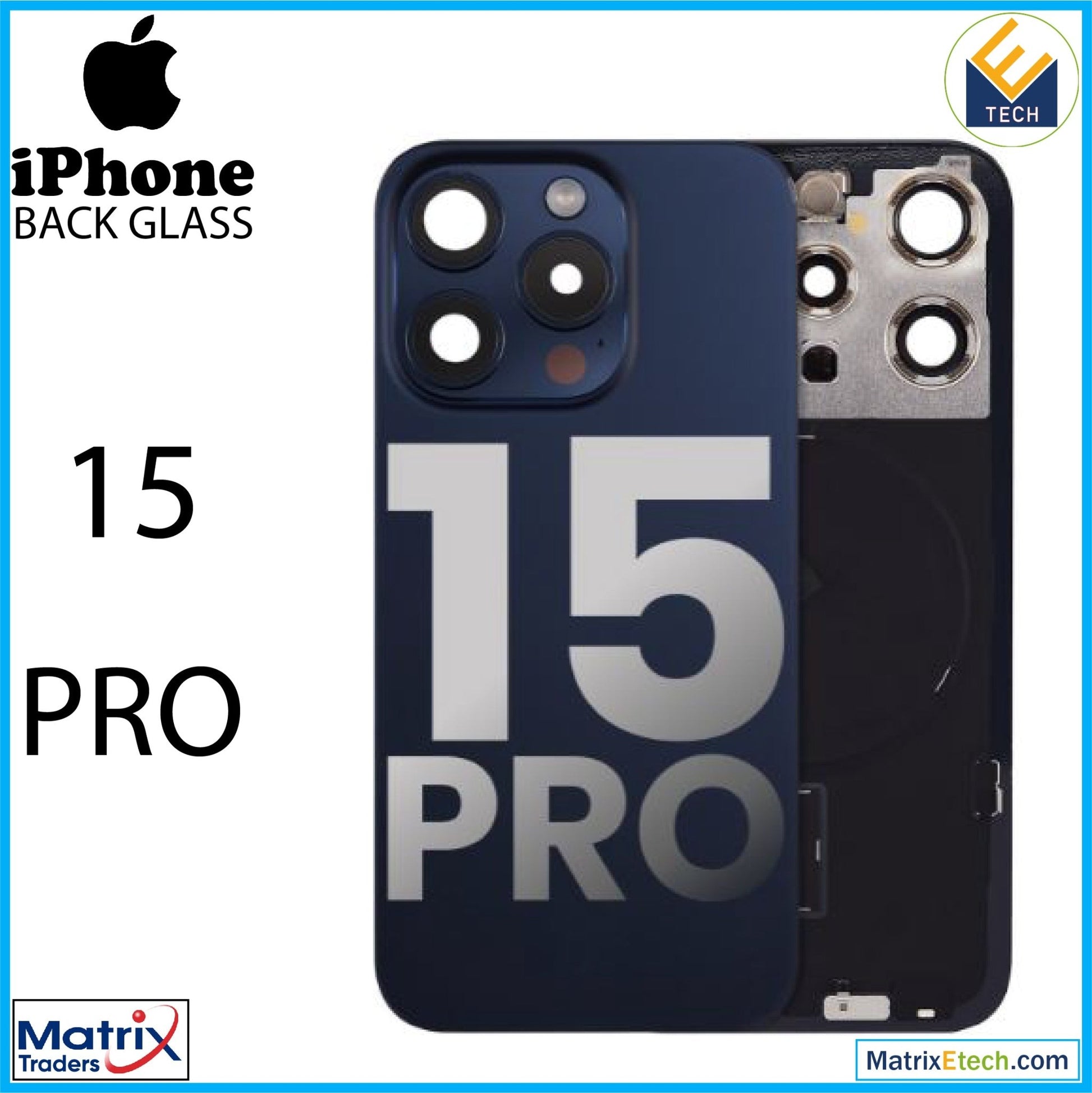 iPhone 15 Pro Back Glass With Steel Plate (Used OEM Pull Grade A) - Matrix Traders