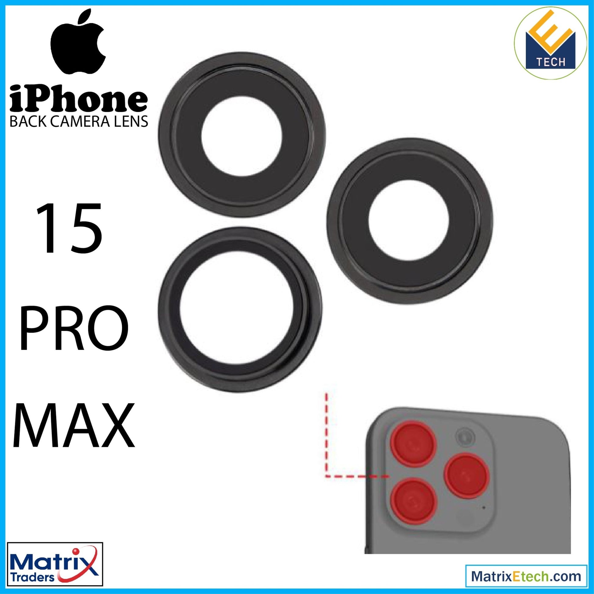 iPhone 15 Pro Max Back Camera Lens With Bracket & Bezel (3 Piece Set) - Matrix Traders