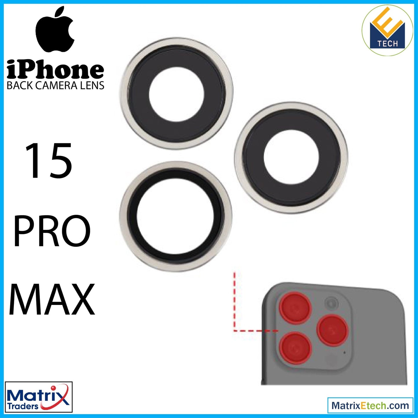 iPhone 15 Pro Max Back Camera Lens With Bracket & Bezel (3 Piece Set) - Matrix Traders