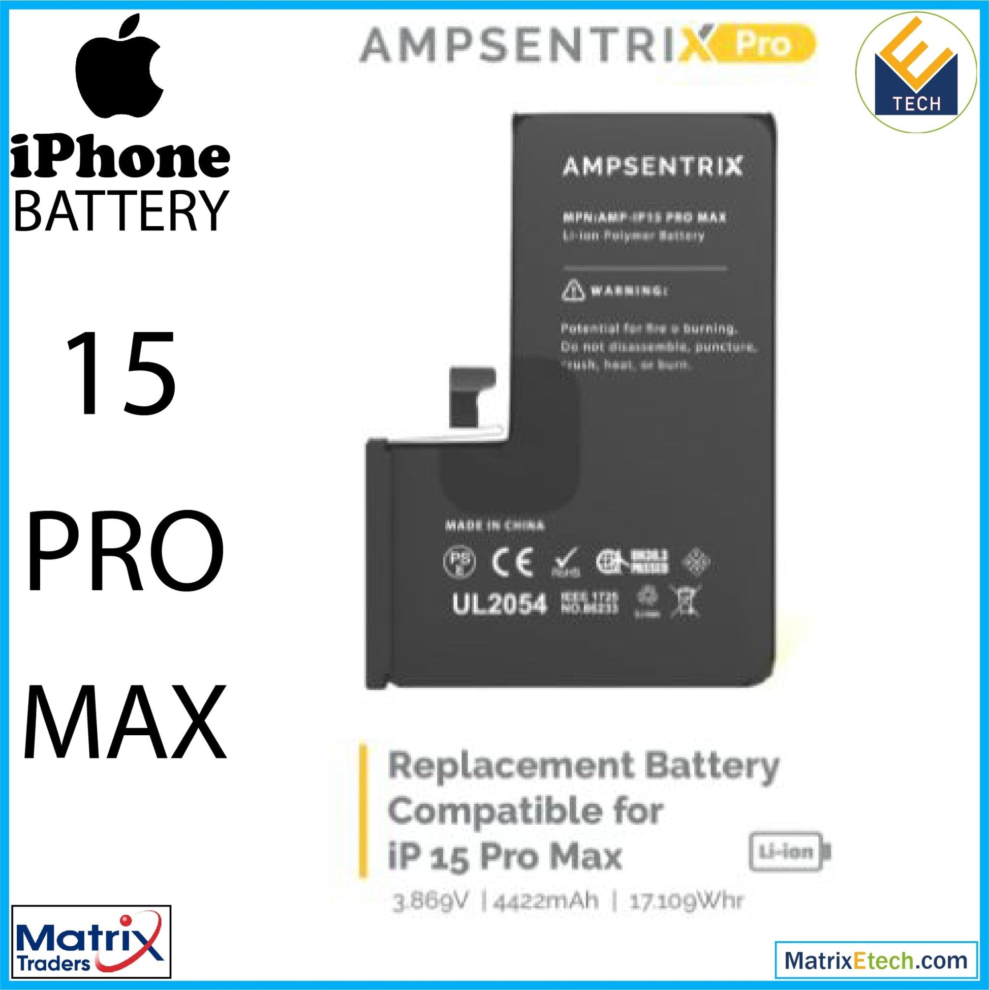 iPhone 15 Pro Max Replacement Battery - Matrix Traders