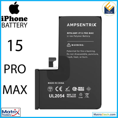 iPhone 15 Pro Max Replacement Battery (AmpSentrix Basic Extended) - Matrix Traders