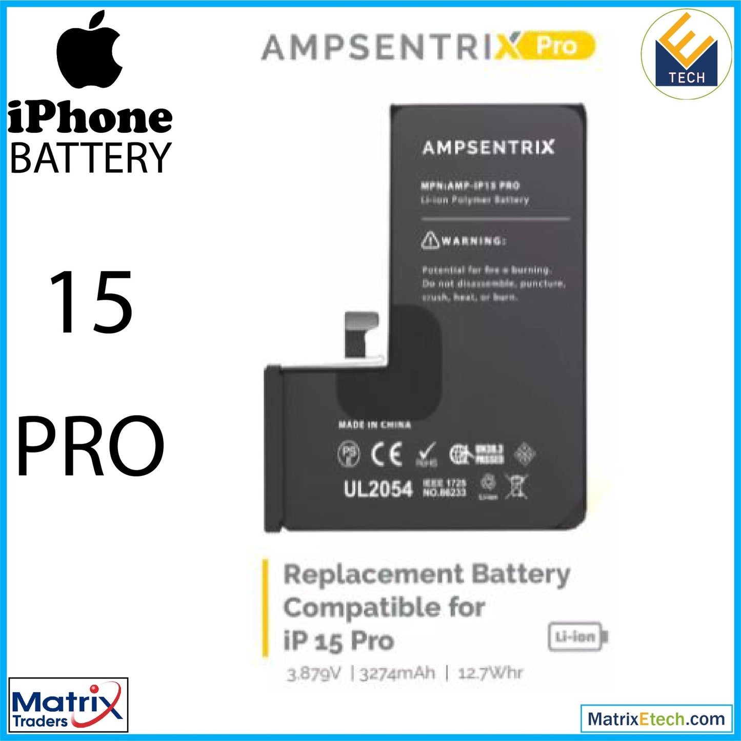 iPhone 15 Pro Replacement Battery - Matrix Traders