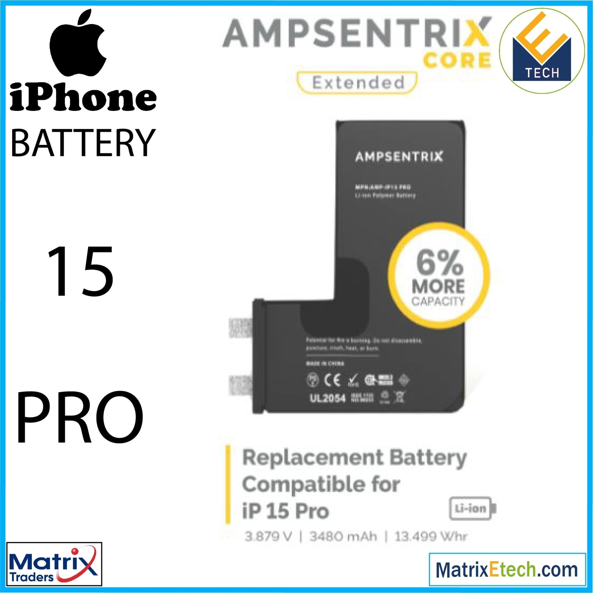 iPhone 15 Pro Replacement Battery - Matrix Traders