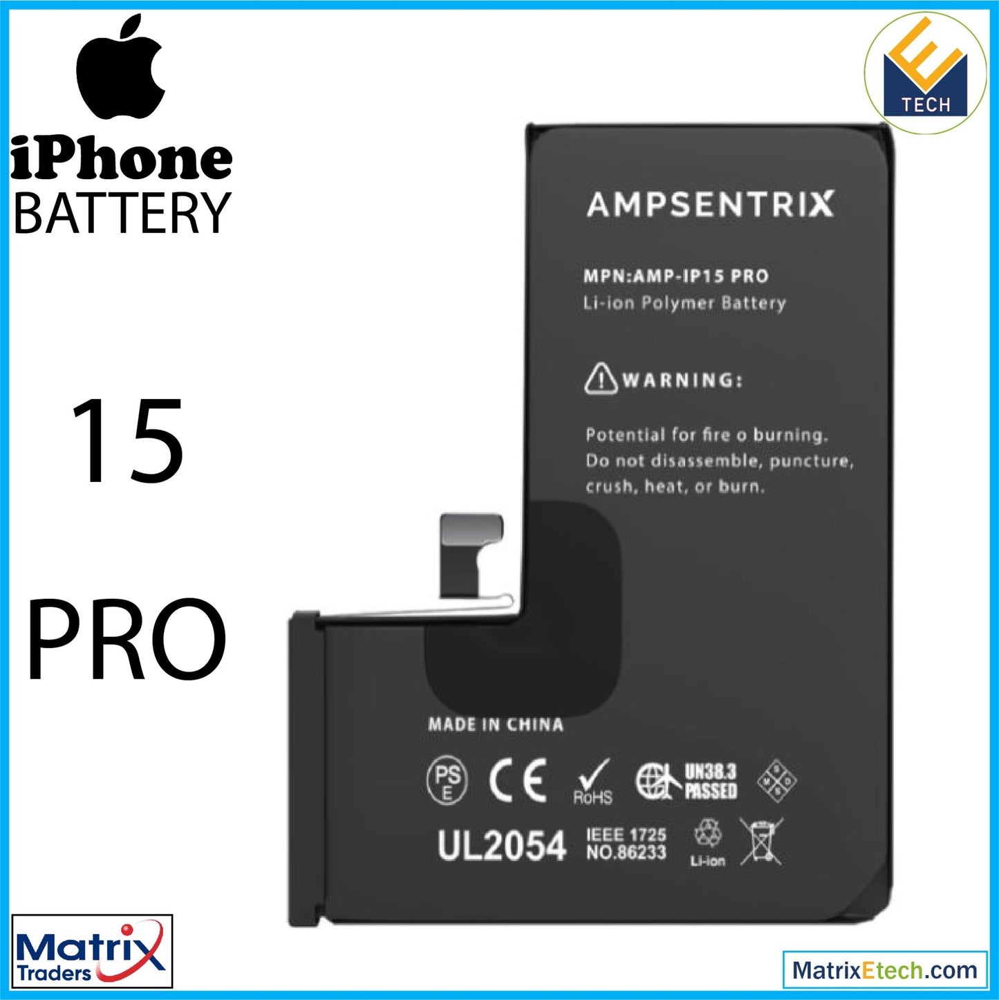 iPhone 15 Pro Replacement Battery (Basic) - Matrix Traders