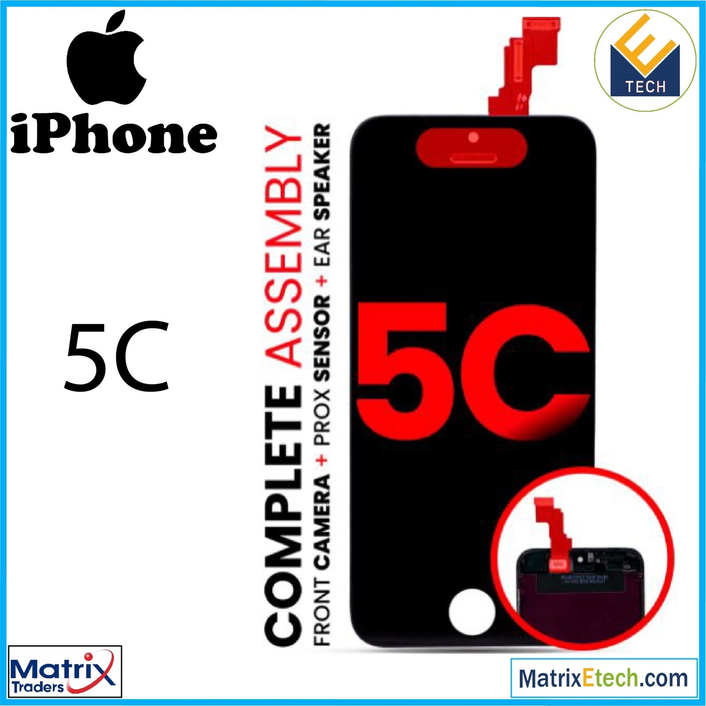 iPhone 5C Complete LCD Assembly (With Front Camera Prox Sensor & Ear Speaker) - Matrix Traders