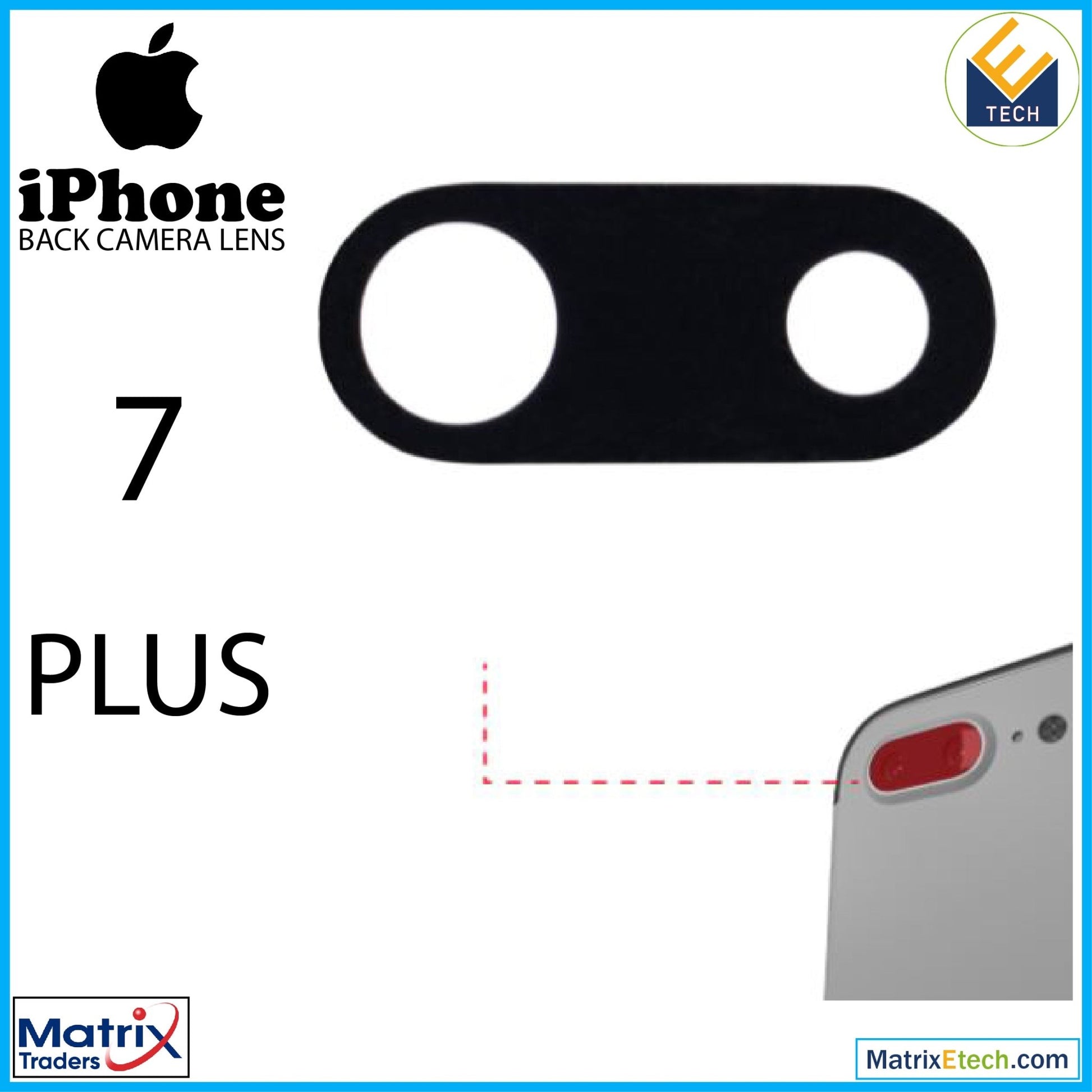 iPhone 7 Plus Back Camera Lens (Glass Only) With Adhesive (10 Pack) - Matrix Traders