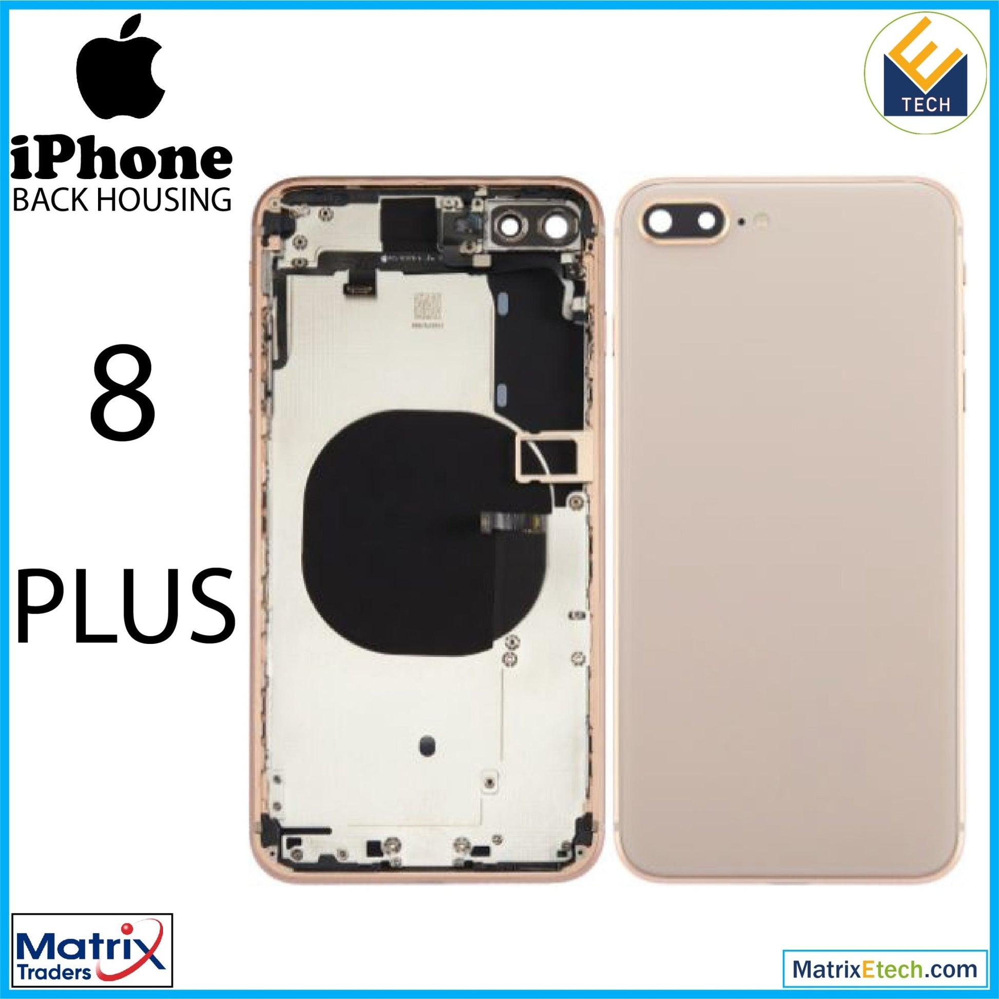 iPhone 8 Plus Back Housing W Small Components Pre - Installed (Aftermarket Plus) - Matrix Traders