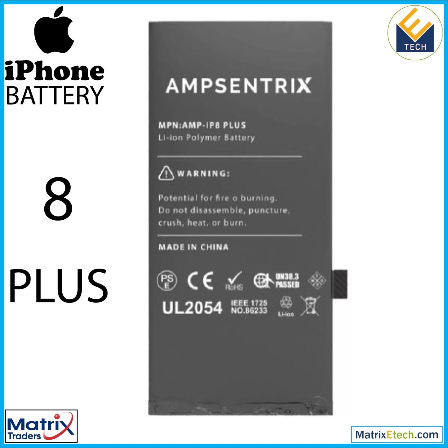 iPhone 8 Plus Replacement Battery (AmpSentrix Basic Extended) - Matrix Traders