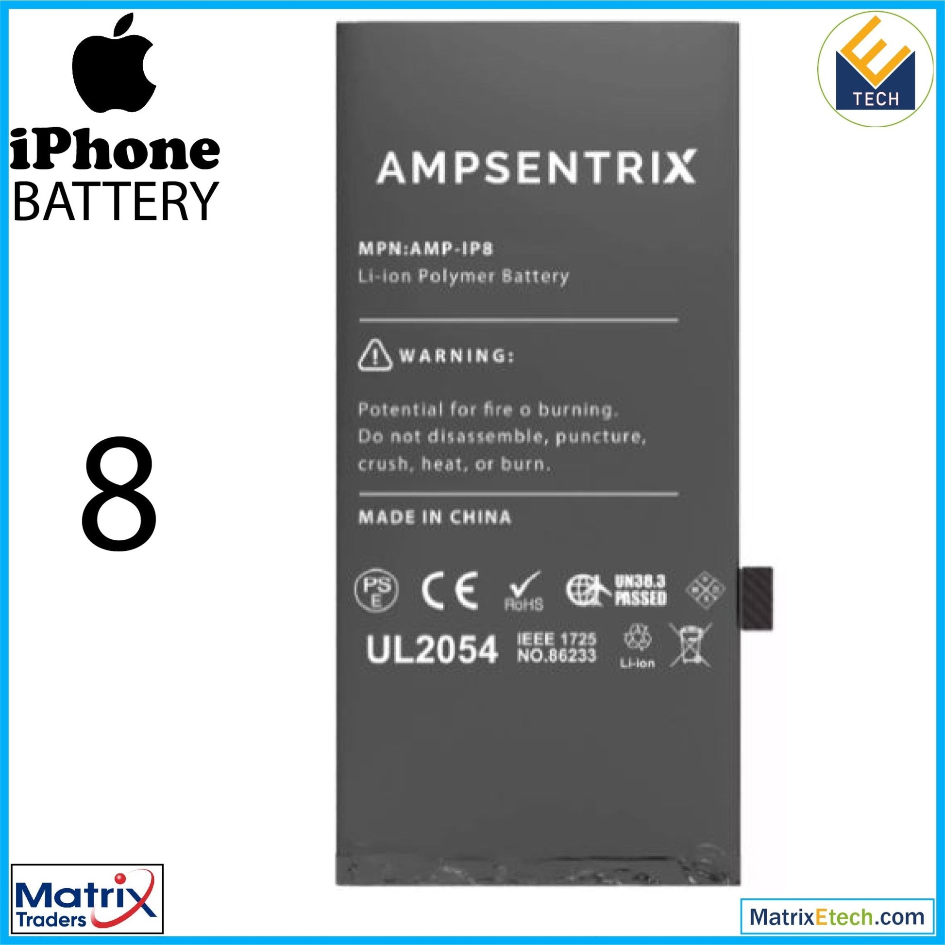 iPhone 8 Replacement Battery (AmpSentrix Basic Extended) - Matrix Traders