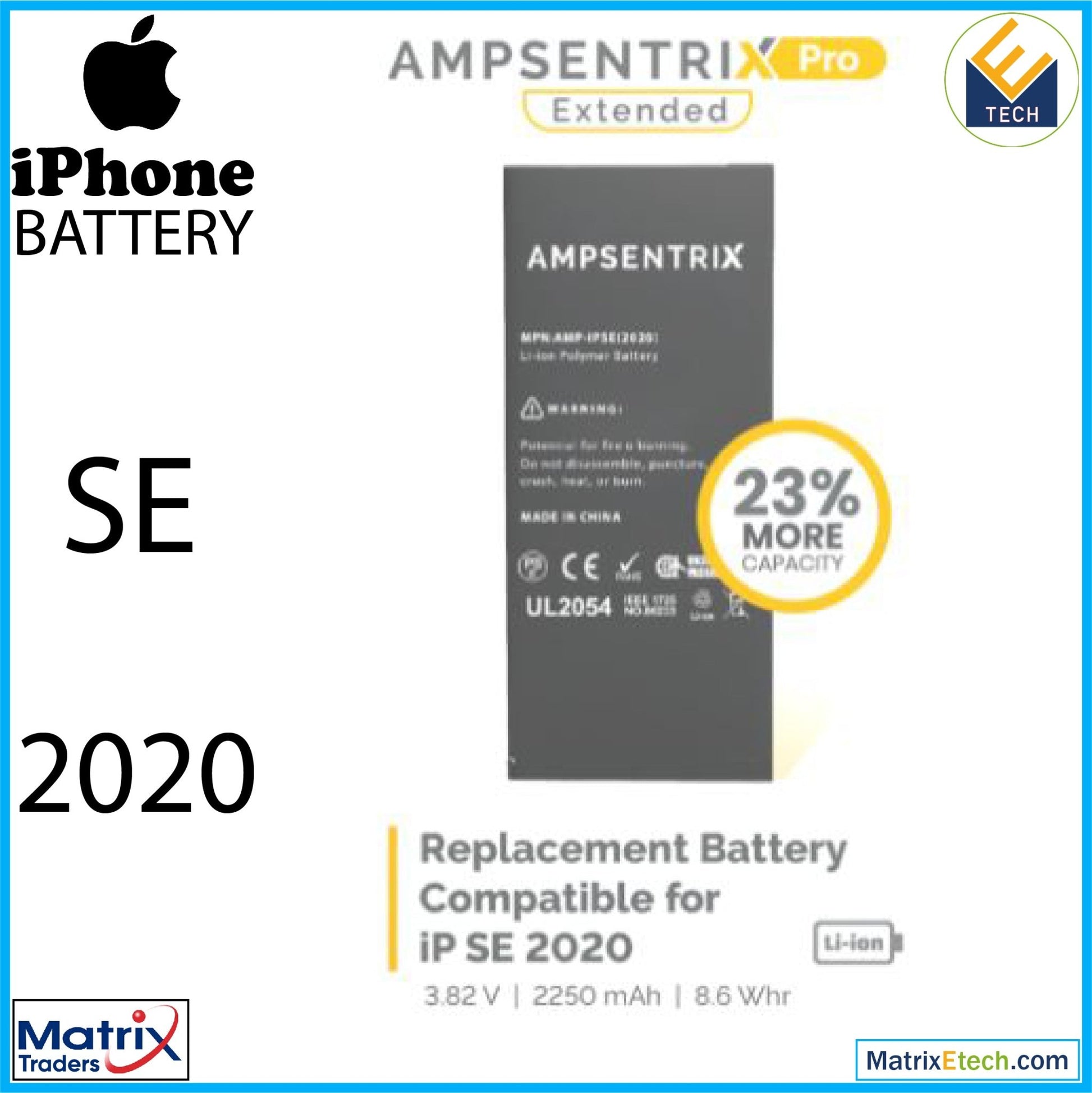 iPhone SE (2020) Replacement Battery (AmpSentrix Pro Extended) - Matrix Traders