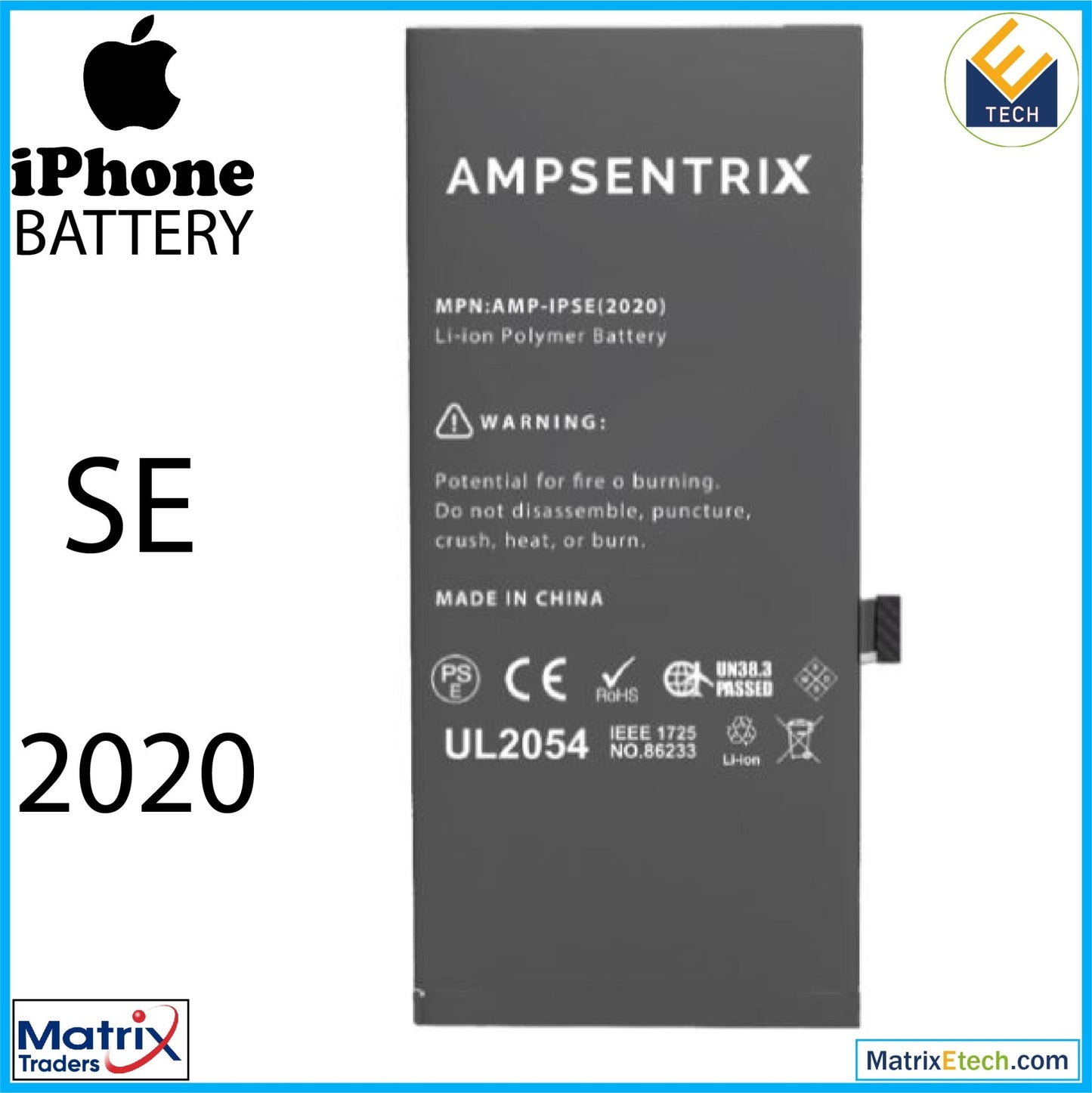 iPhone SE (2020) Replacement Battery (AmpSentrix Pro Extended) - Matrix Traders