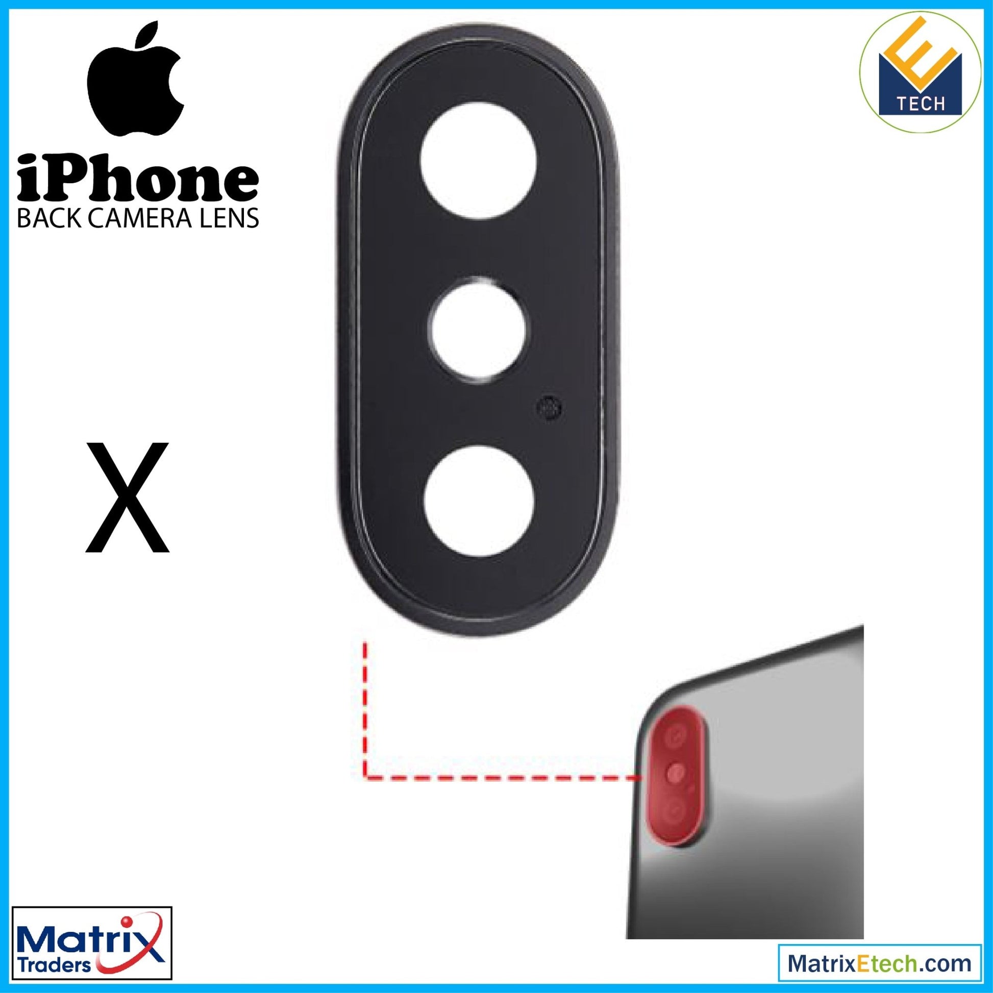 iPhone X Back Camera Lens With Bracket & Bezel (10 Pack) - Matrix Traders