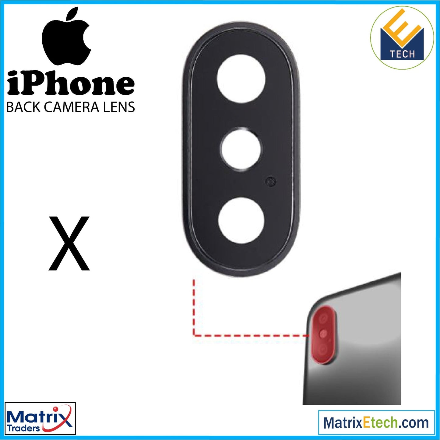 iPhone X Back Camera Lens With Bracket & Bezel (10 Pack) - Matrix Traders