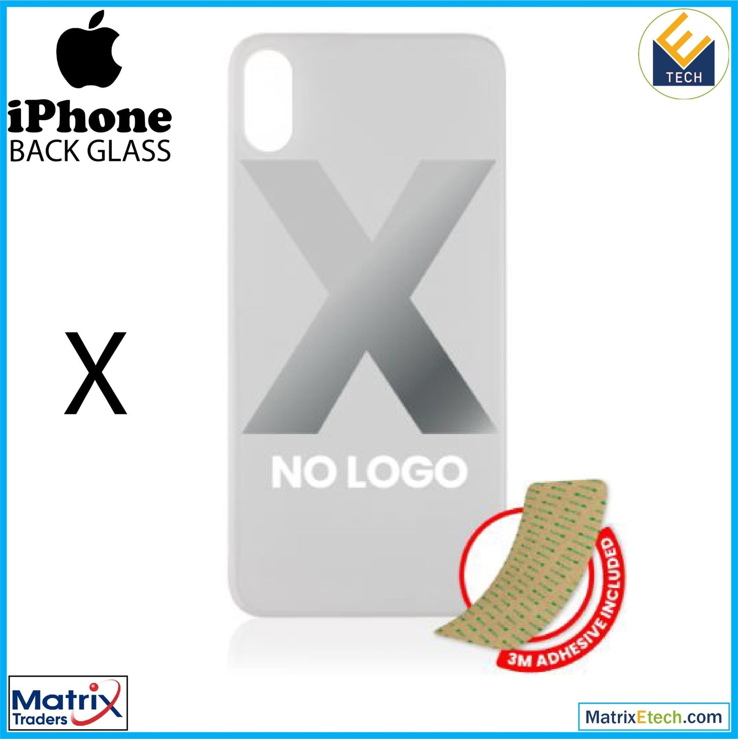 iPhone X Back Glass With 3M Adhesive (Normal) - Matrix Traders