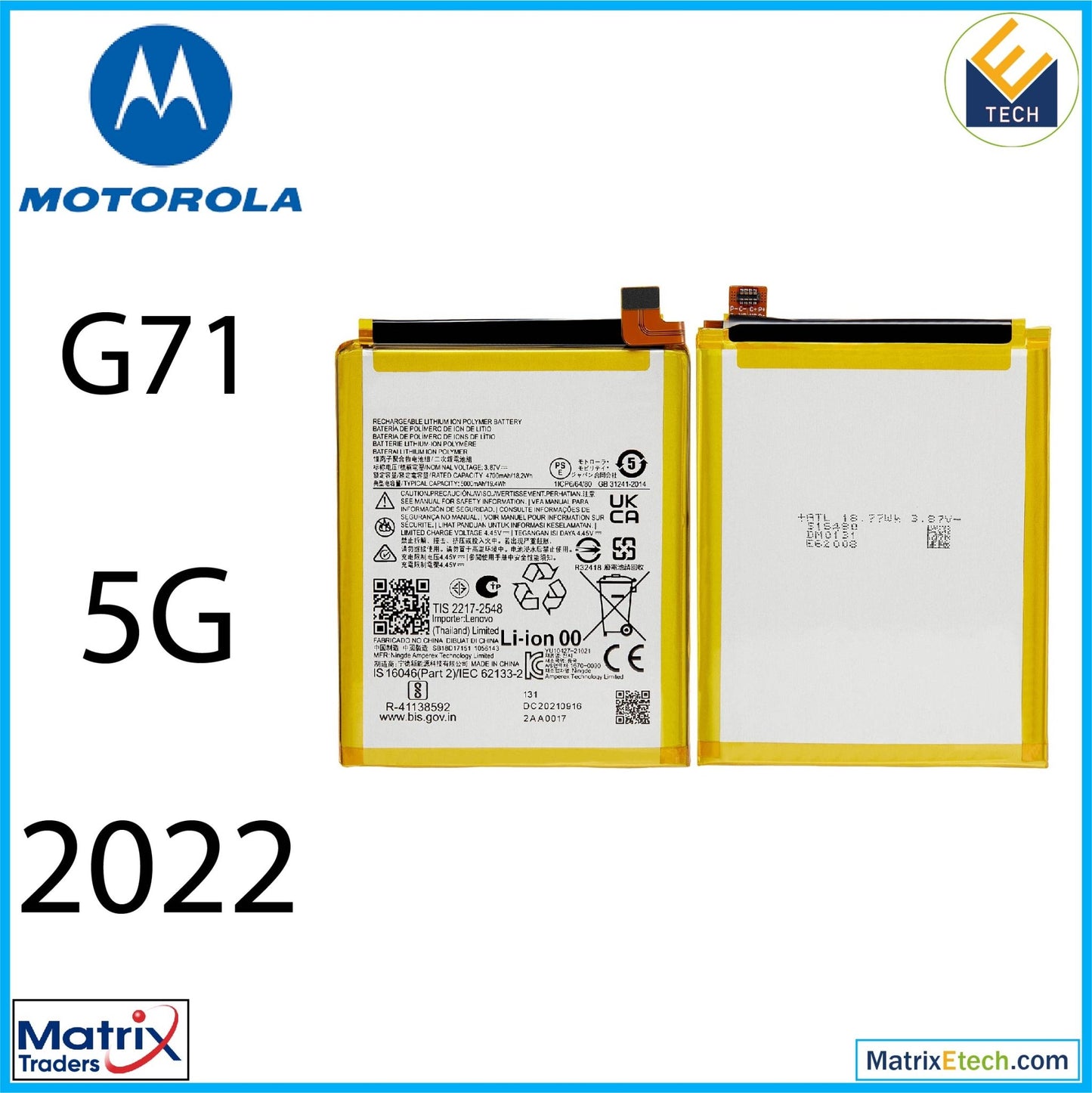 Motorola Moto G71 5G (XT2169 2022) Replacement Battery (NG50) - Matrix Traders