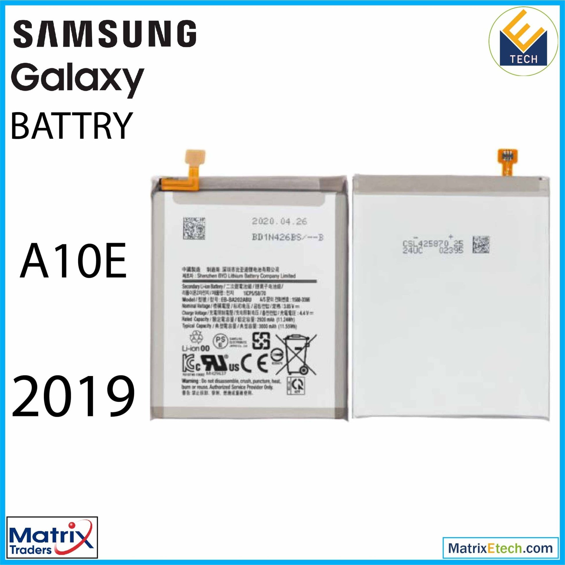 Samsung Galaxy A10E (A102 2019) Replacement Battery (EB - BA202ABU) - Matrix Traders