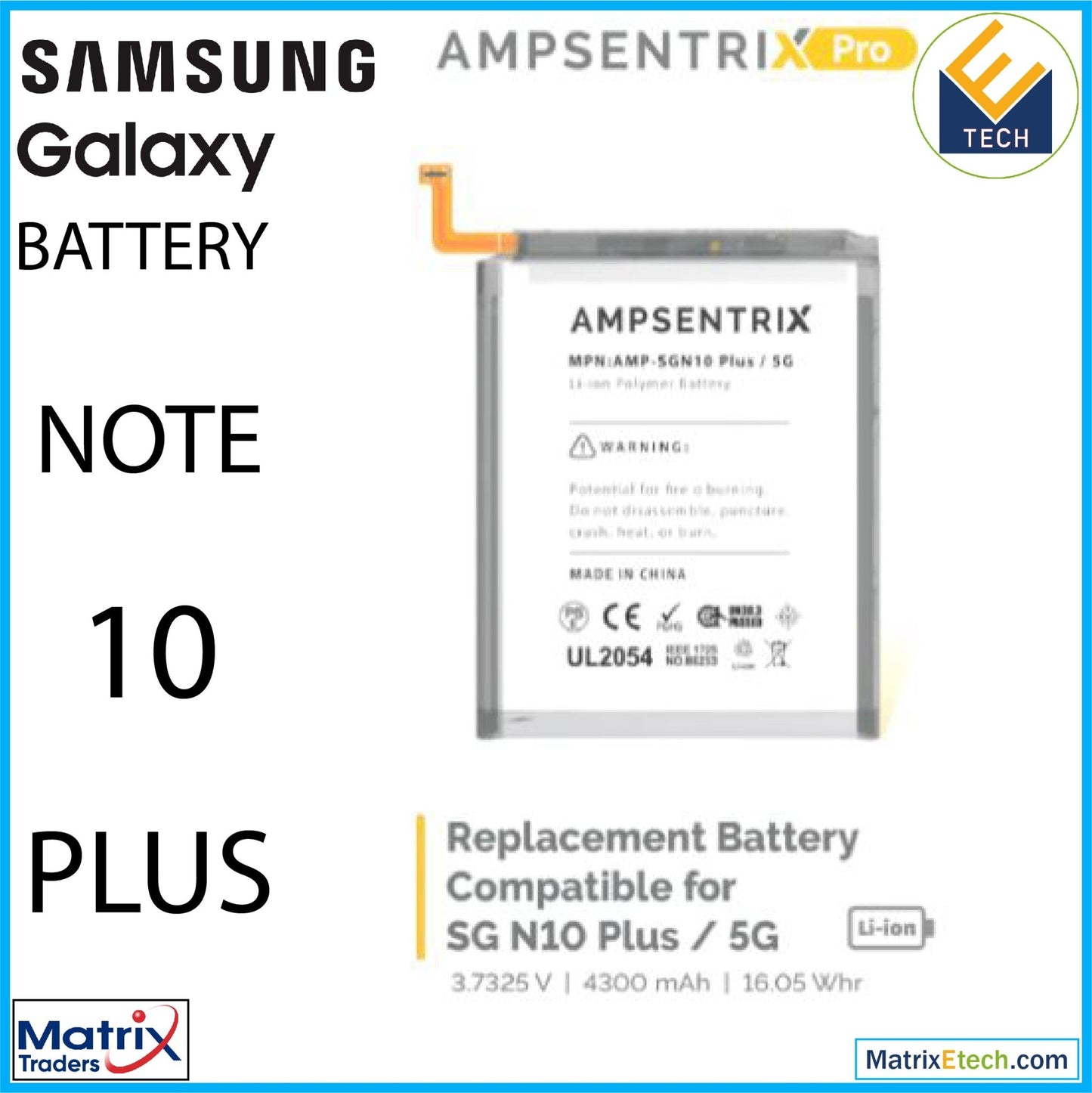 Samsung Galaxy Note 10 Plus 5G Replacement Battery (AmpSentrix Pro) (EB - BN972ABU) - Matrix Traders