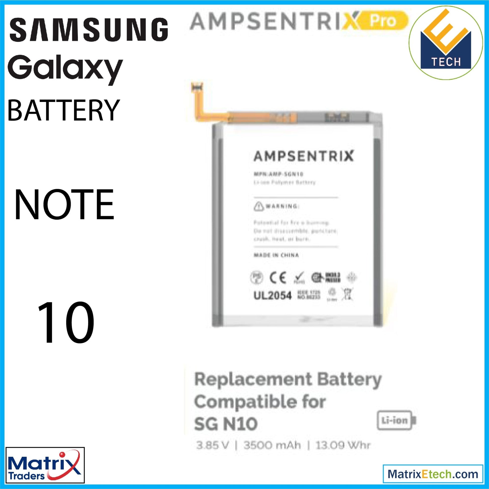 Samsung Galaxy Note 10 Replacement Battery (AmpSentrix Pro) (EB - BN970ABU) - Matrix Traders