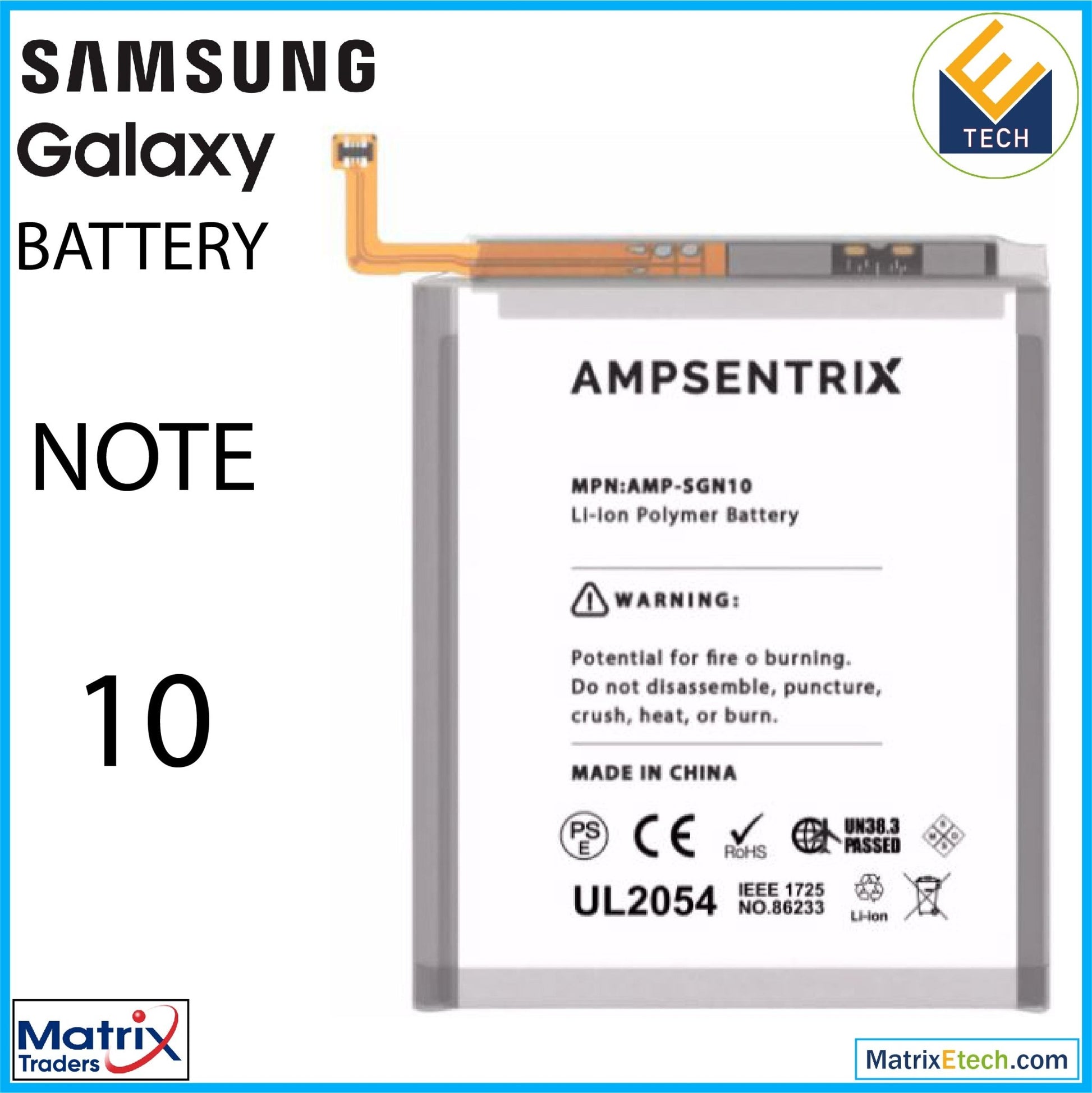 Samsung Galaxy Note 10 Replacement Battery (AmpSentrix Pro) (EB - BN970ABU) - Matrix Traders