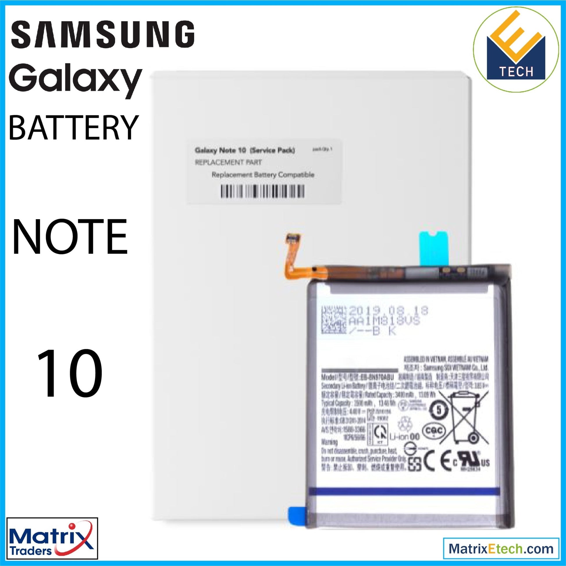 Samsung Galaxy Note 10 Replacement Battery (Service Pack) (EB - BN970ABU) - Matrix Traders