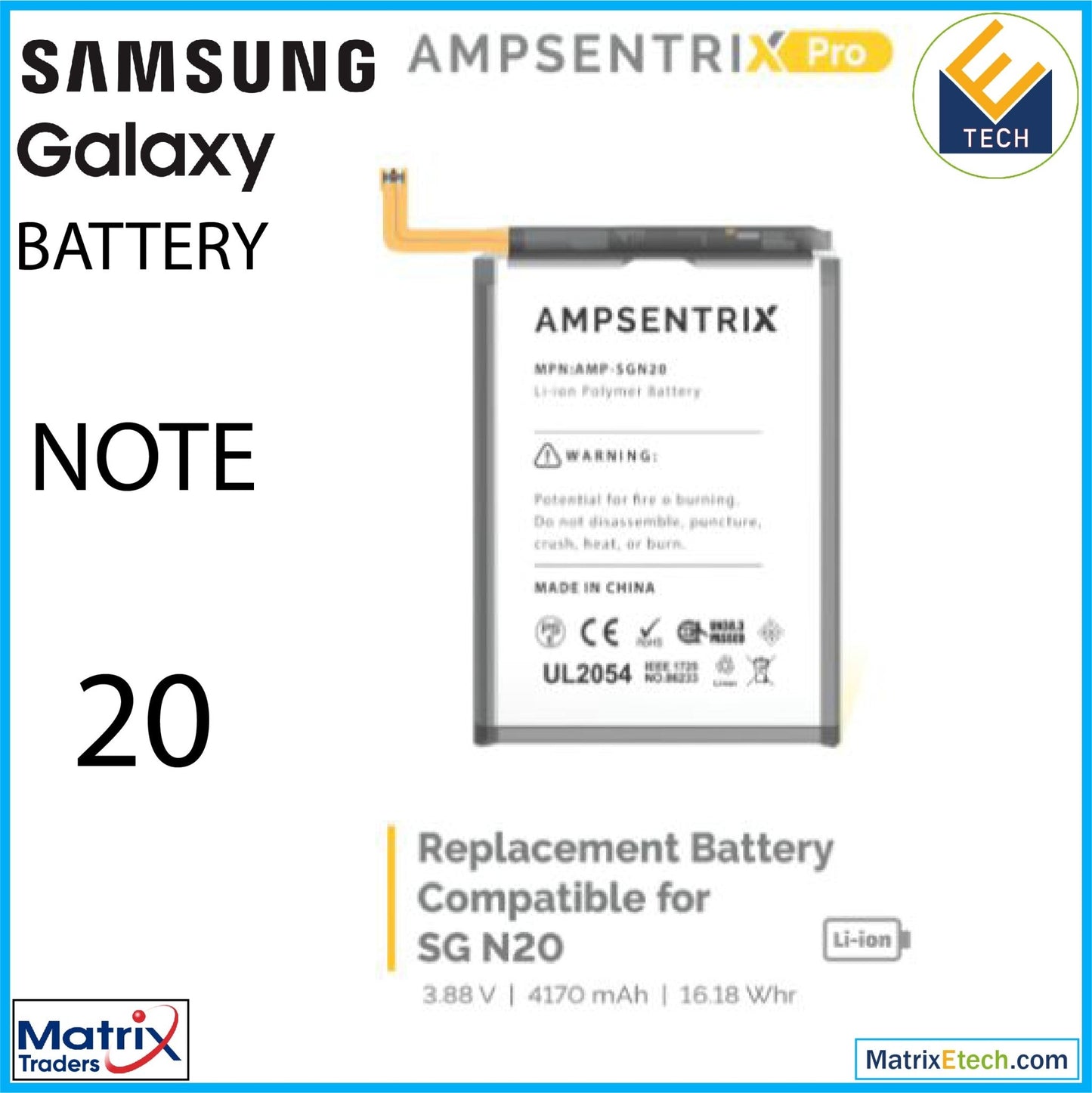 Samsung Galaxy Note 20 Replacement Battery (AmpSentrix Pro) EB - BN980ABY - Matrix Traders