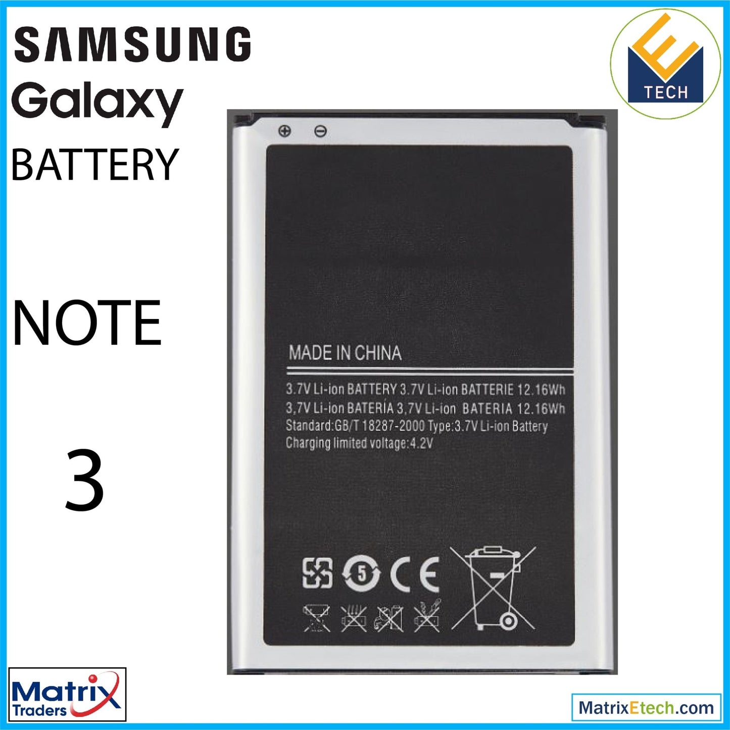 Samsung Galaxy Note 3 Replacement Battery (GB - T18287) - Matrix Traders