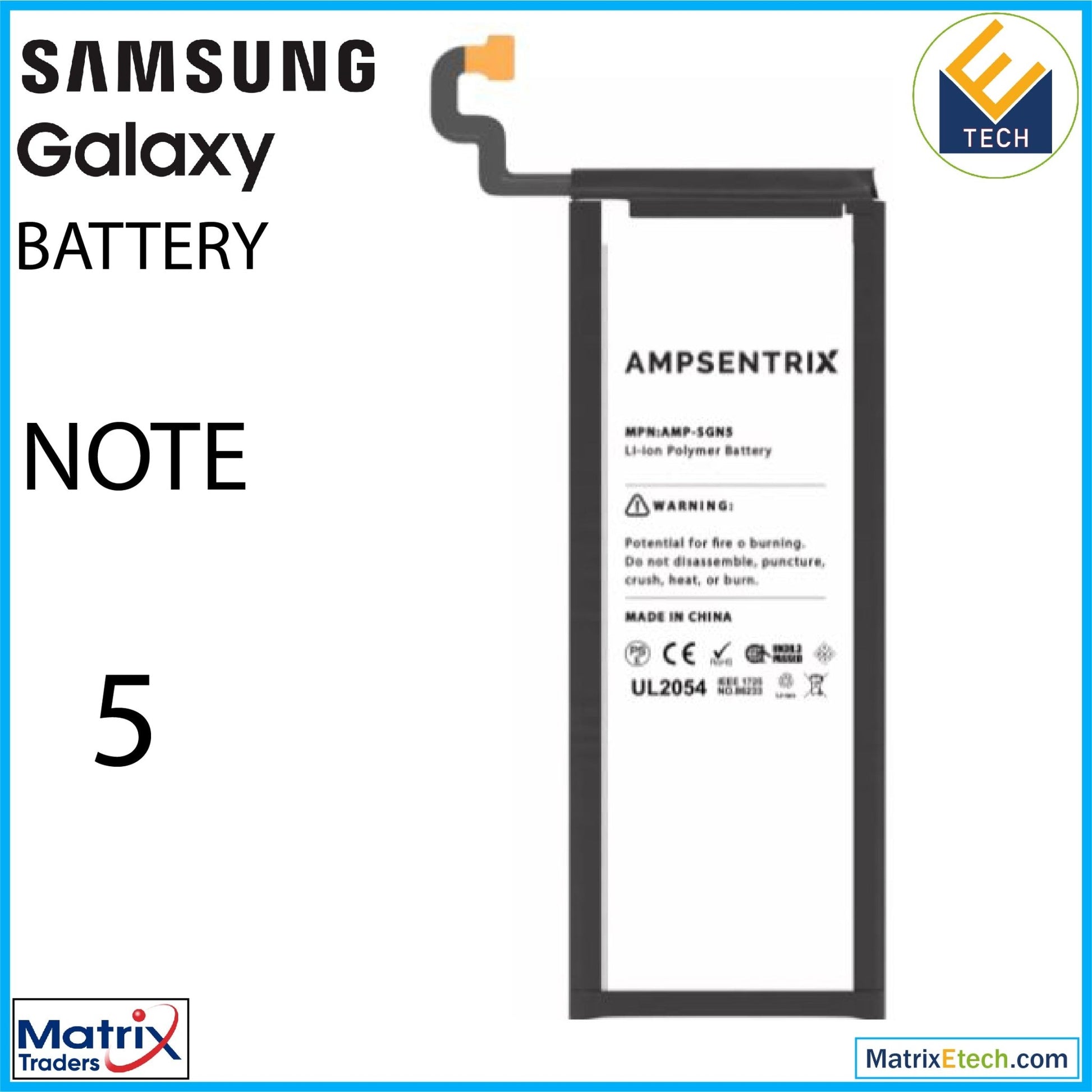 Samsung Galaxy Note 5 Replacement Battery (AmpSentrix Pro) (EB - BN920ABA) - Matrix Traders