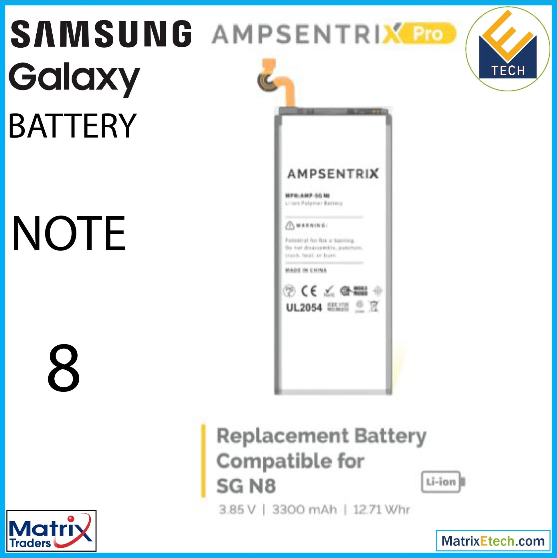 Samsung Galaxy Note 8 Replacement Battery (AmpSentrix Pro) (EB - BN950ABA) - Matrix Traders