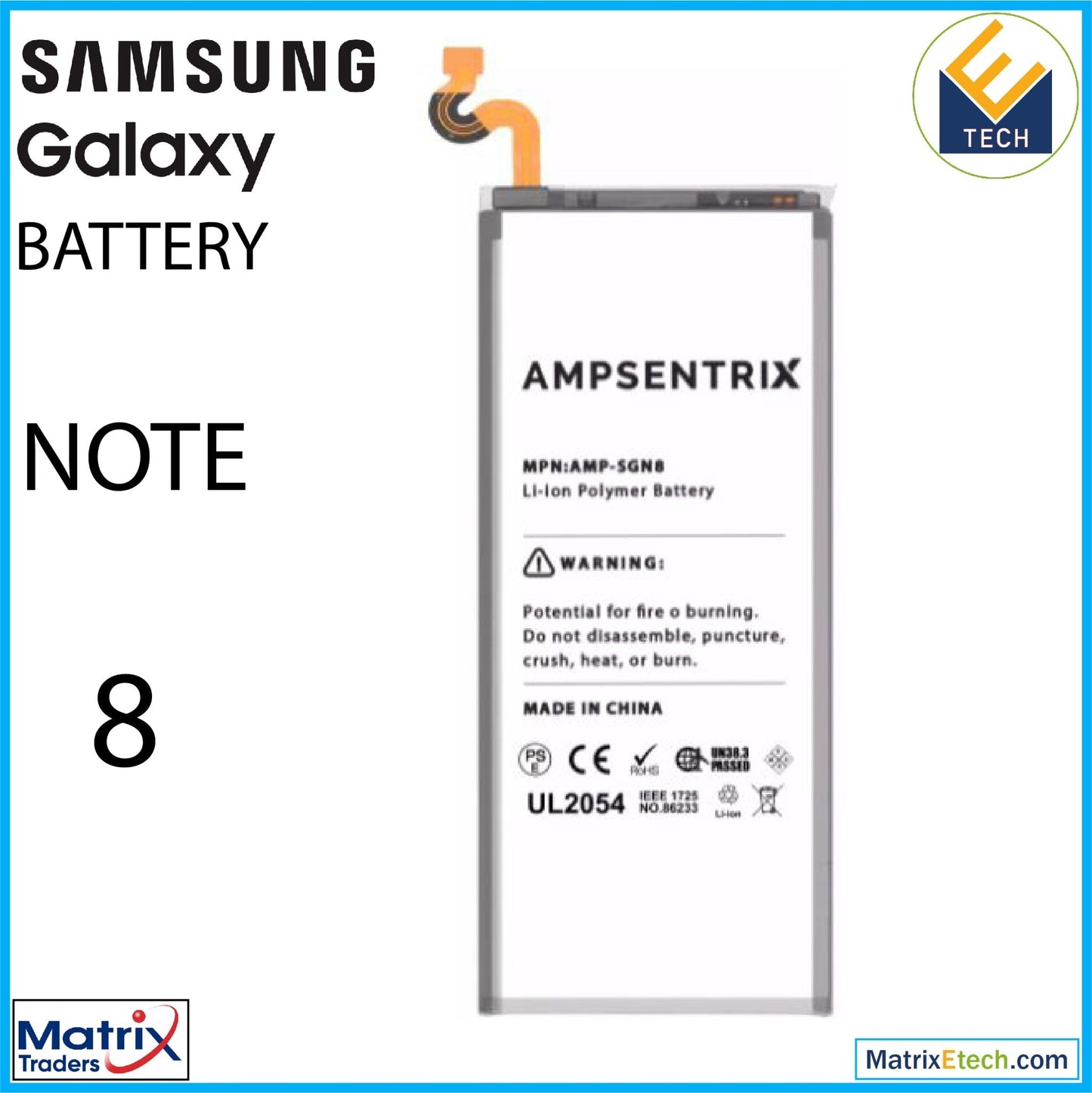 Samsung Galaxy Note 8 Replacement Battery (AmpSentrix Pro) (EB - BN950ABA) - Matrix Traders