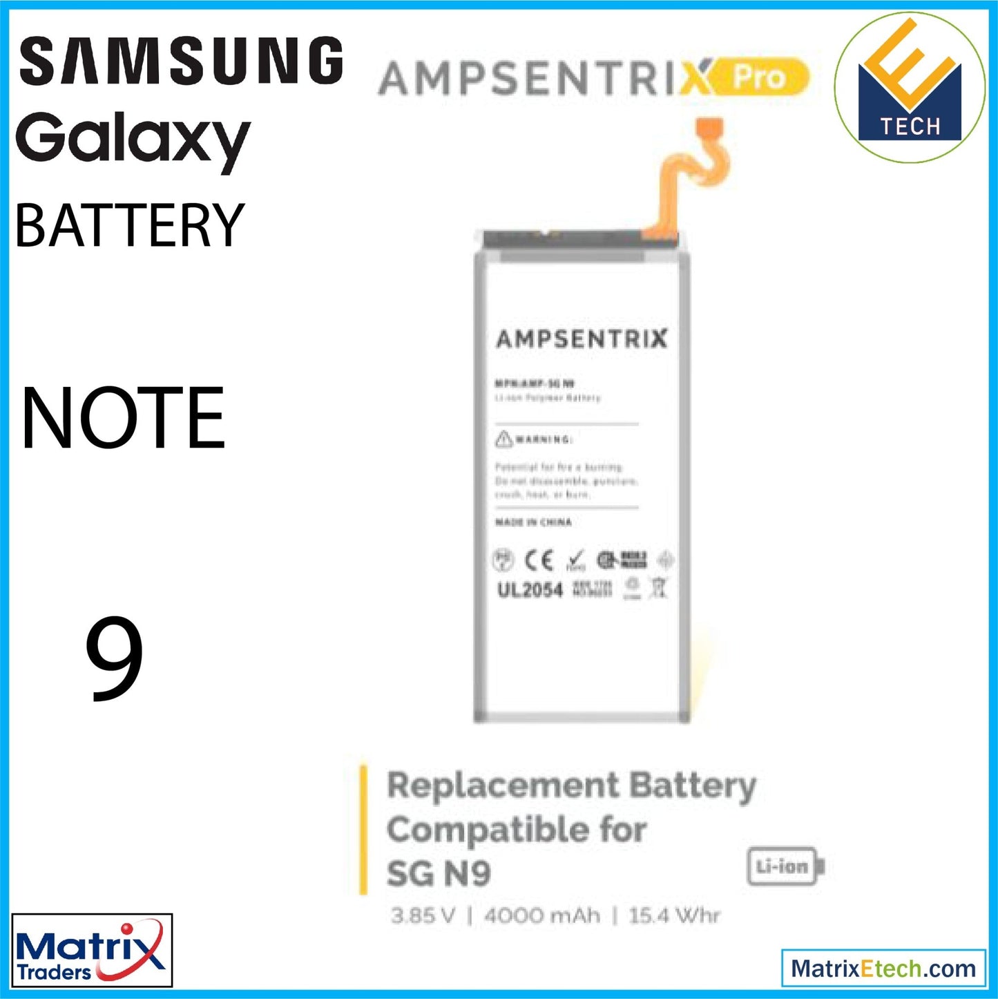 Samsung Galaxy Note 9 Replacement Battery (AmpSentrix Pro) (EB - BN965ABU) - Matrix Traders